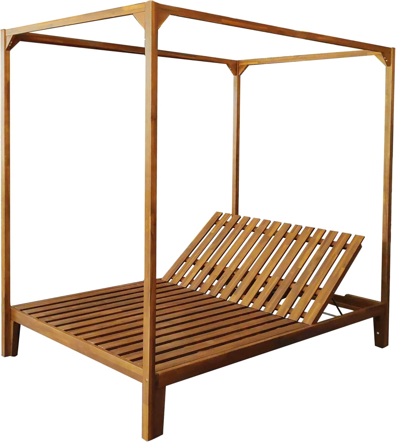 Christopher Knight Home Muntz Outdoor Acacia Wood Daybed Frame Only, Wooden Rectangular Patio Daybed Frame, Double Chaise Lounge Chair Outdoor, Adjustable Backrest Patio Furniture Sofa Set, Teak