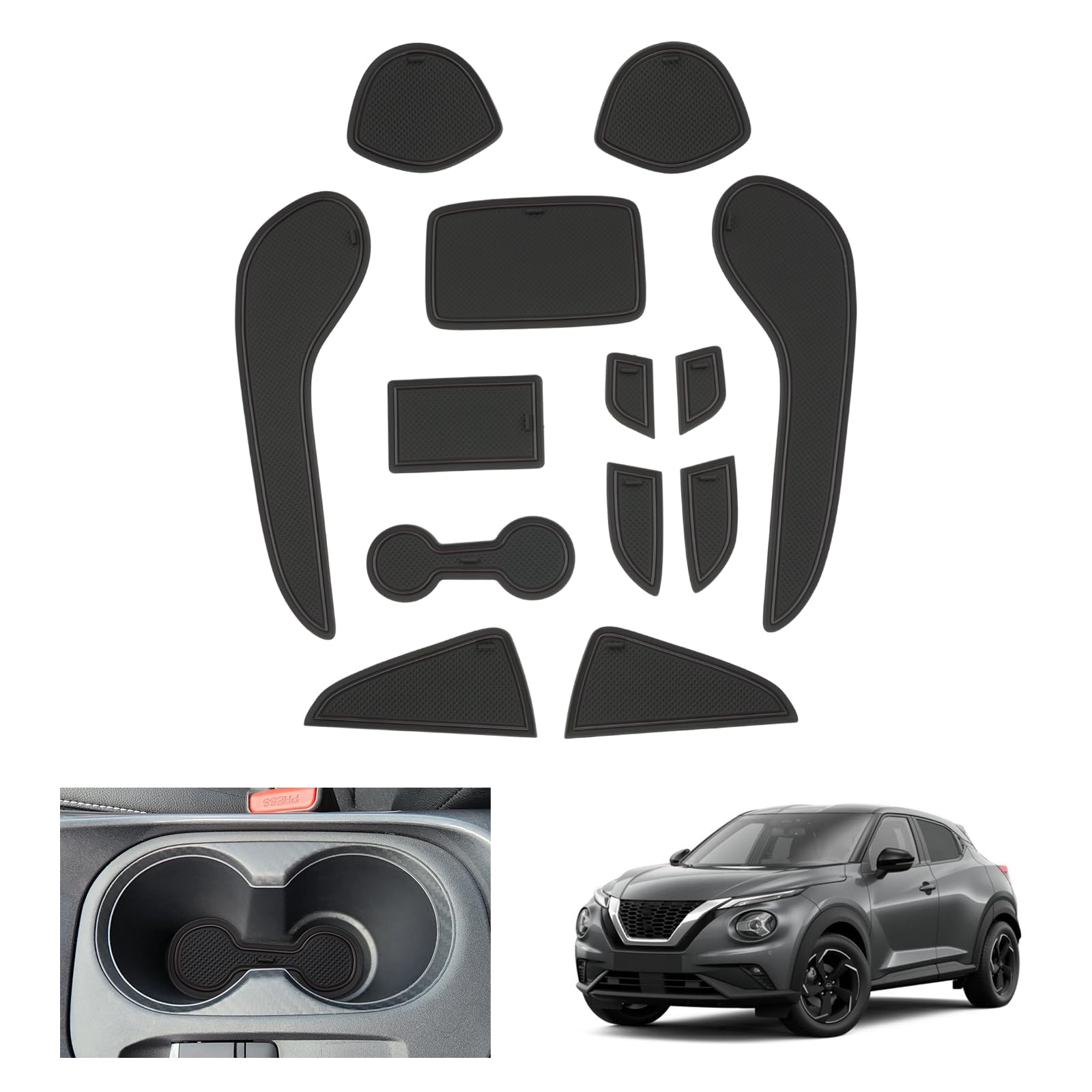 GAFAT Compatible avec Nissan Juke F16 2020-2025 2026 (Frein Électronique) Tapis Antidérapant en Caoutchouc, Tapis pour Console Centrale, Couture de Porte, Accessoires Juke Hybrid F16 (Noir)