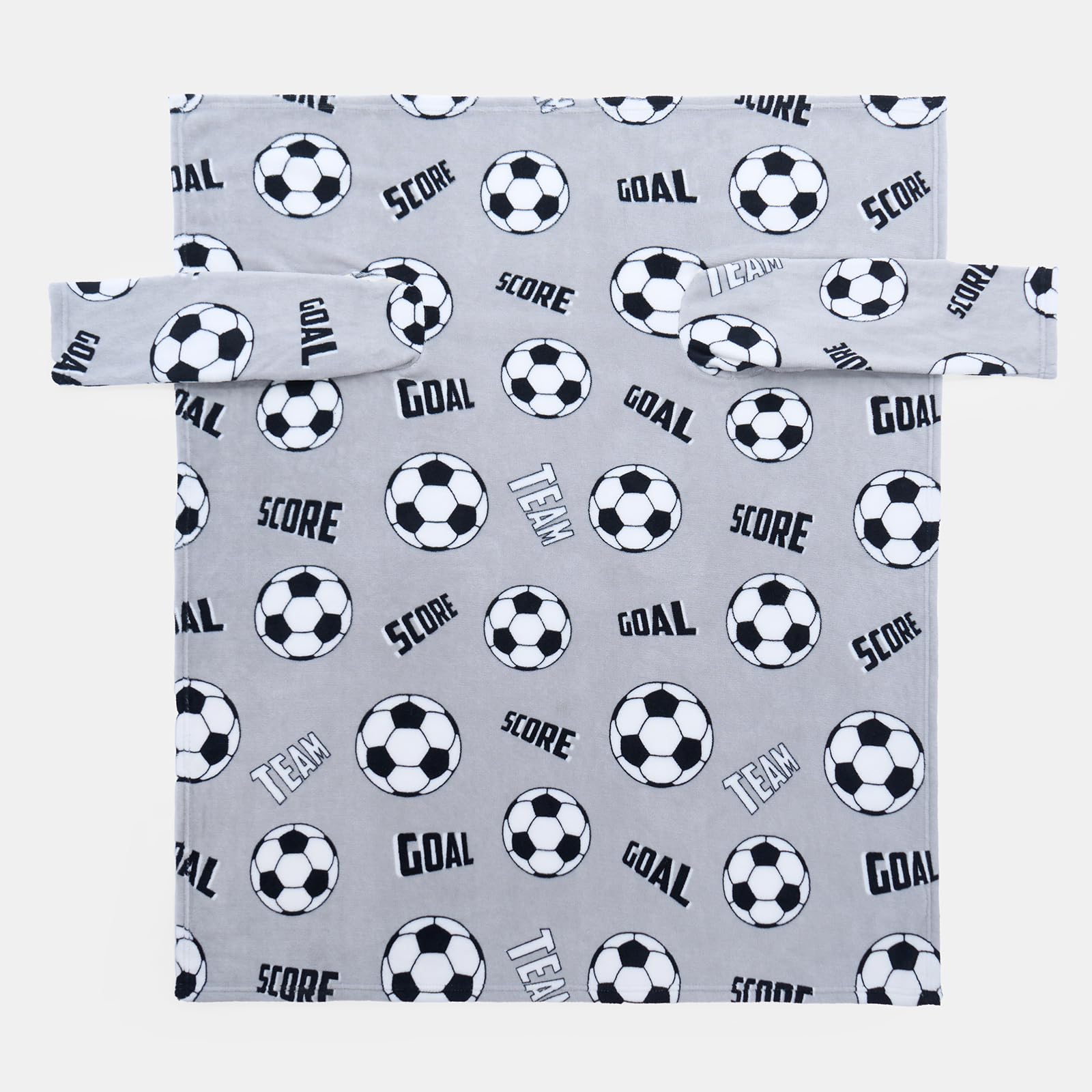 OHS Kids Wearable Blanket with Sleeves, Soft Cosy Fleece Snuggle Blanket Football Printed Wearable Blanket Winter TV Blanket For Sofa Couch, Grey-100x125cm