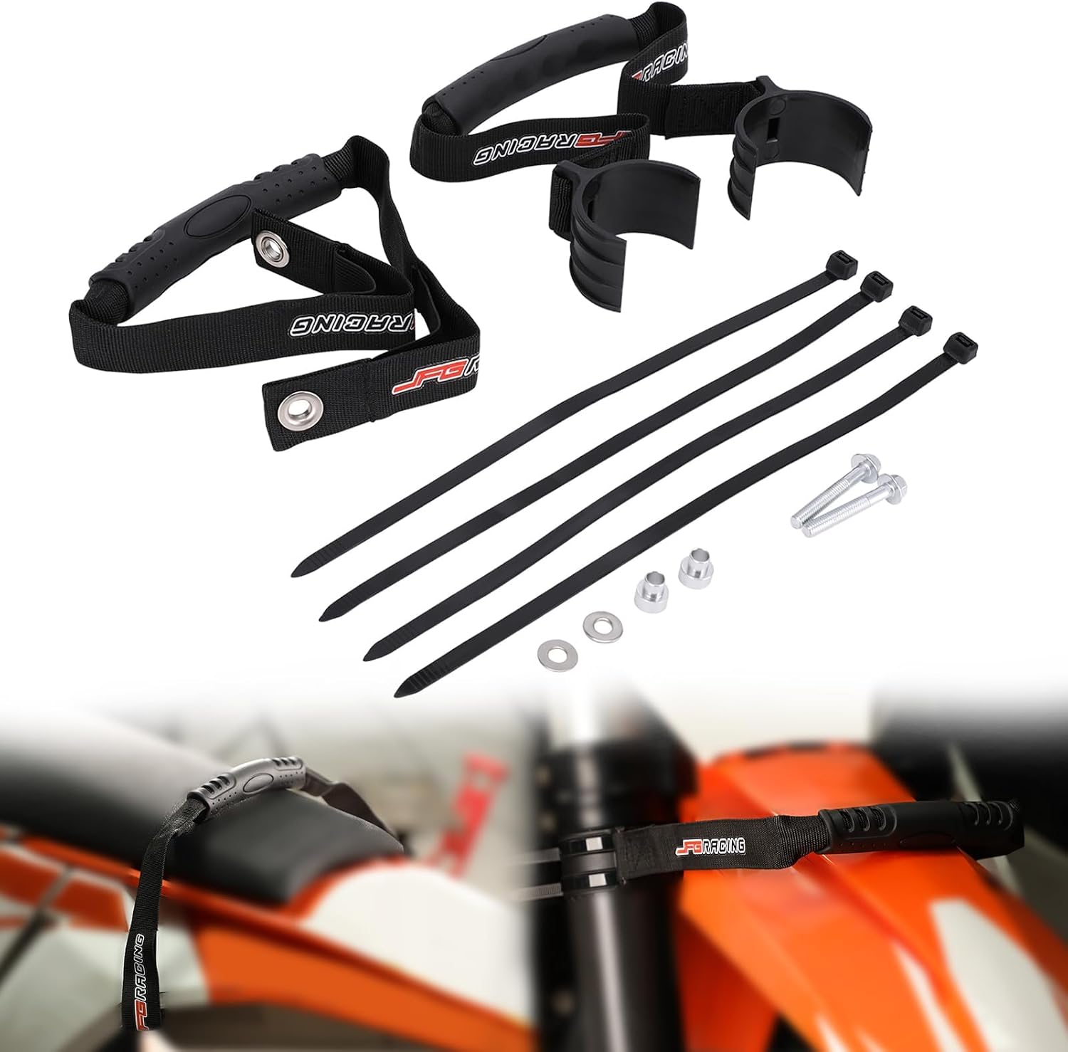Dirt Bike Front Rear Rescue Strap with Grab Handle Pull Drag Belt Adjustment Universal for Motorcycle Pit Bike Off Road Motocross Black