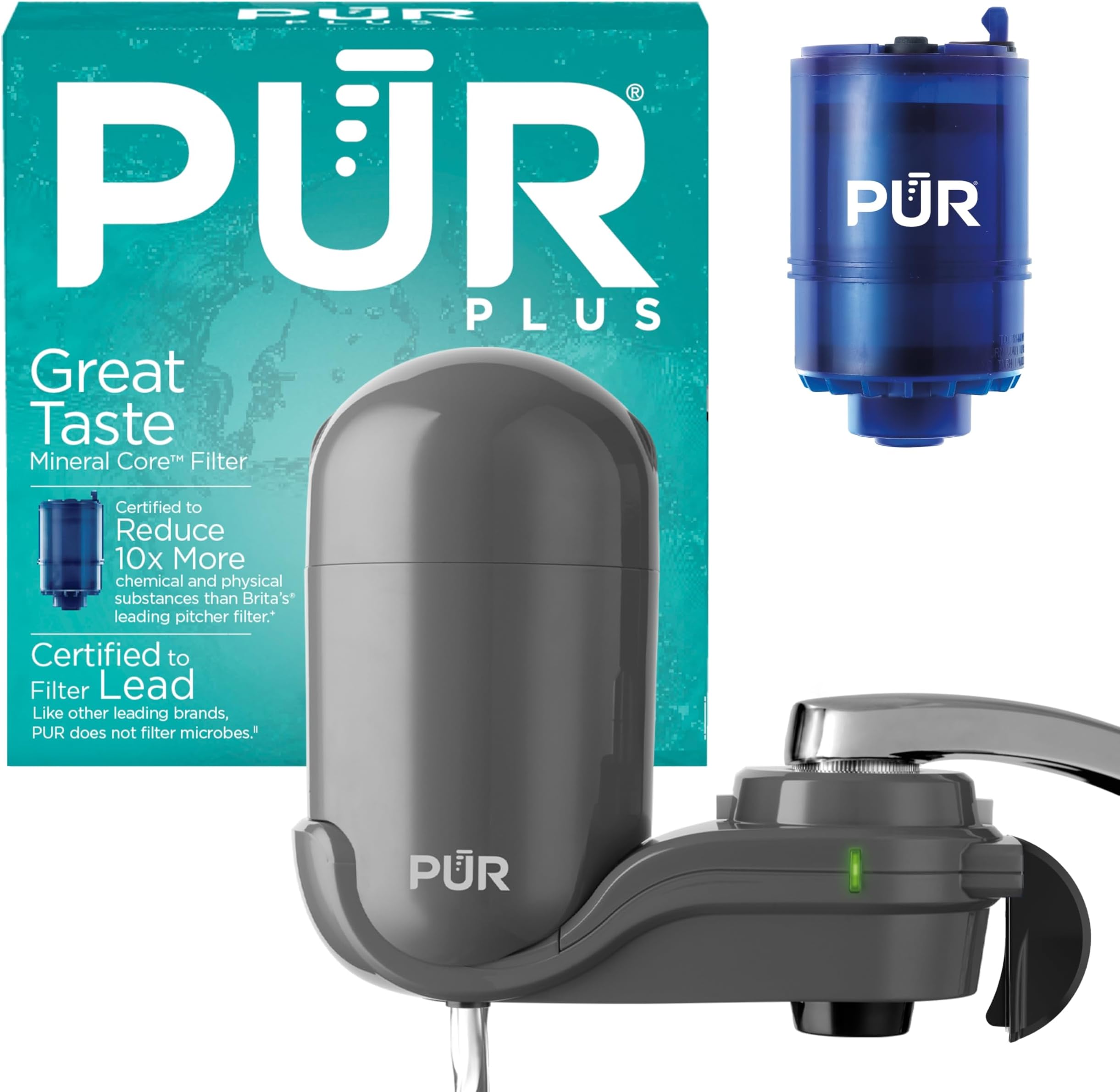 PUR Plastic Classic Faucet Mount Filter Small Grey