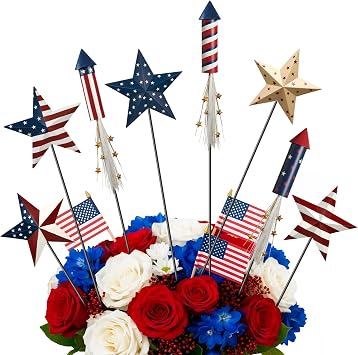 Shimeyao 8 Pcs Metal 4th of July American Garden Stakes Patriotic Metal Garden Signs 12 Inch Barn Star Independence Day Yard Signs Outdoor Decor for Home Lawn Porch Holiday Front Backyard