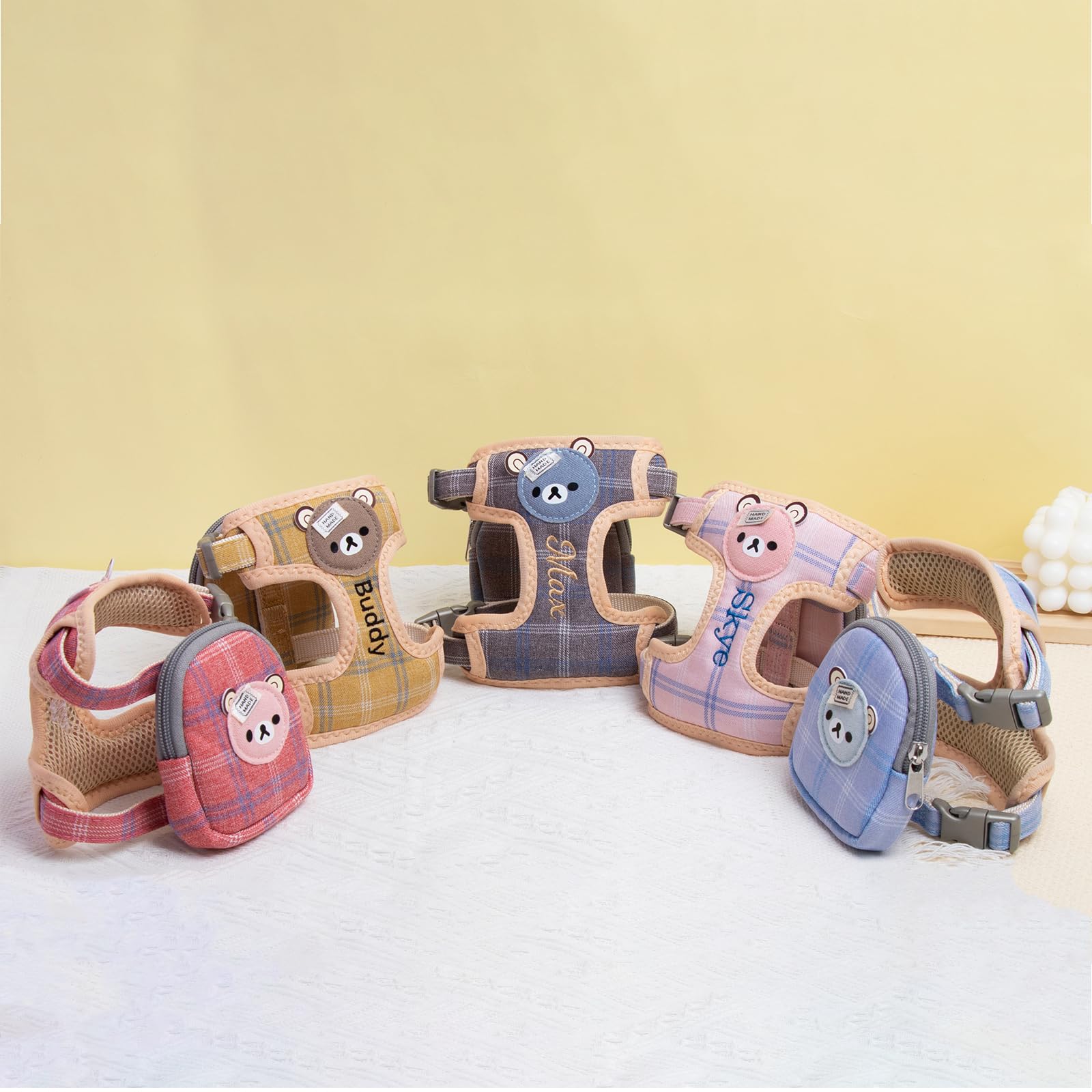 SINUOLIN Personalized Dog Harnesses Backpack Leash Sets Custom Cute Small Dog Harness Medium Dog Walking Harness Adjustable Soft Breathable for Traveling Hiking Harness