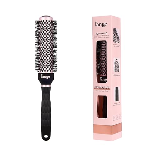 L'ANGE HAIR VolumePro - Cepillo redondo iónico de cerámica extralargo, color negro, para secado, rizado y peinado, añade volumen, reduce el