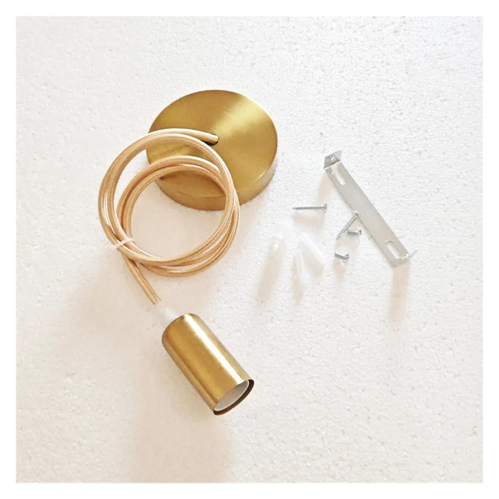 Lampenfassung E14 Hängelampenfassungen mit Kabel DIY einfache Deckenlampenfassungen(1m,Brass Gold-Set)