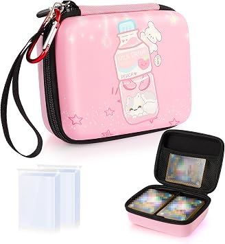 CLOKORIA Travel Carrying Case for Trading Cards with 200 Counts Card Sleeves,400 Cards Collectible Trading Card Storage Box fits Magic MTG CardsMilk bottle Cat, 400 Card Capacity