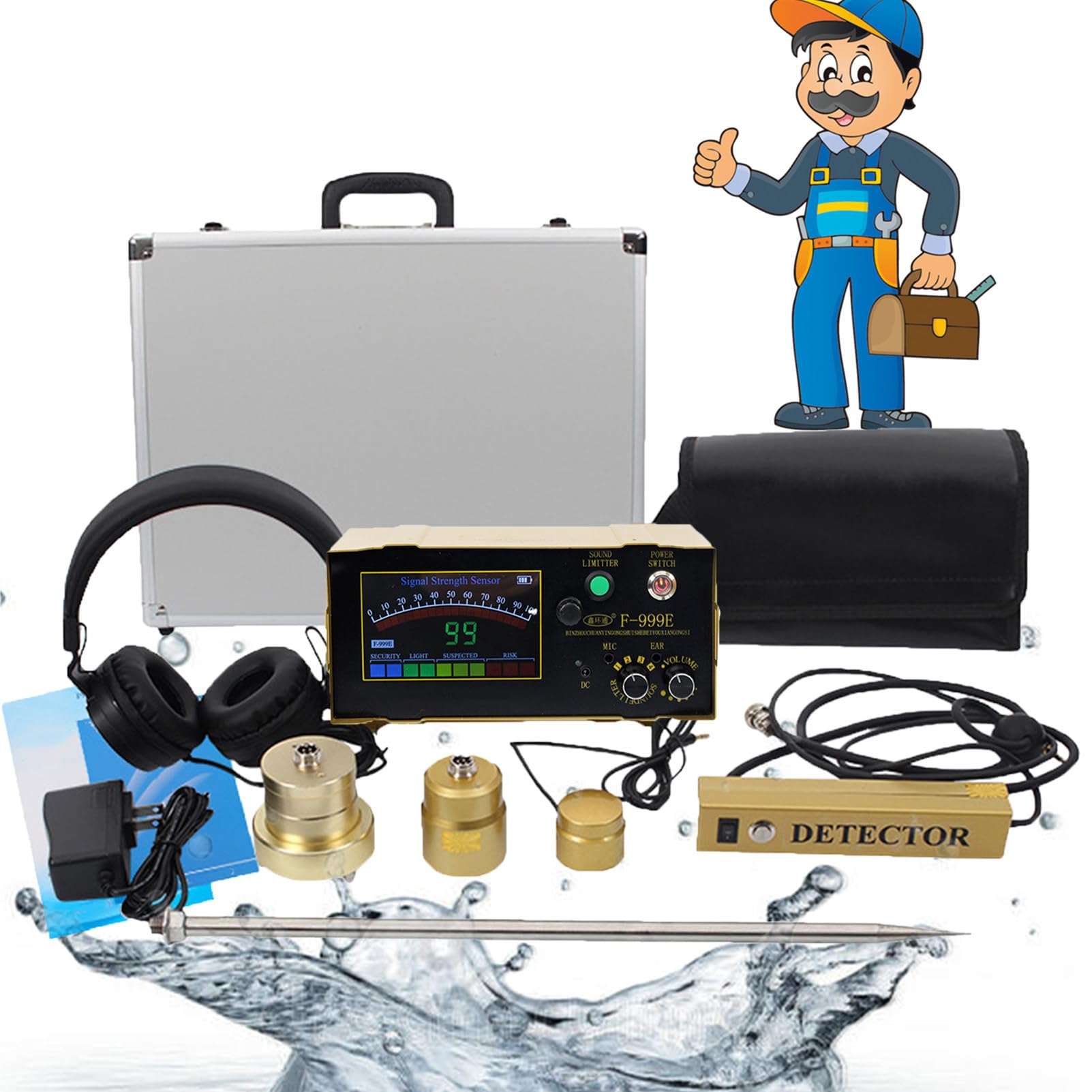 Wasserleckdetektor FüR Unterirdische Rohre, Ultraschall-Wasserleck-Geophonsensor, Wasserleck-Geophonsensor FüR Den Heim- Und AußEnbereich, 3 Meter Erkennungstiefe