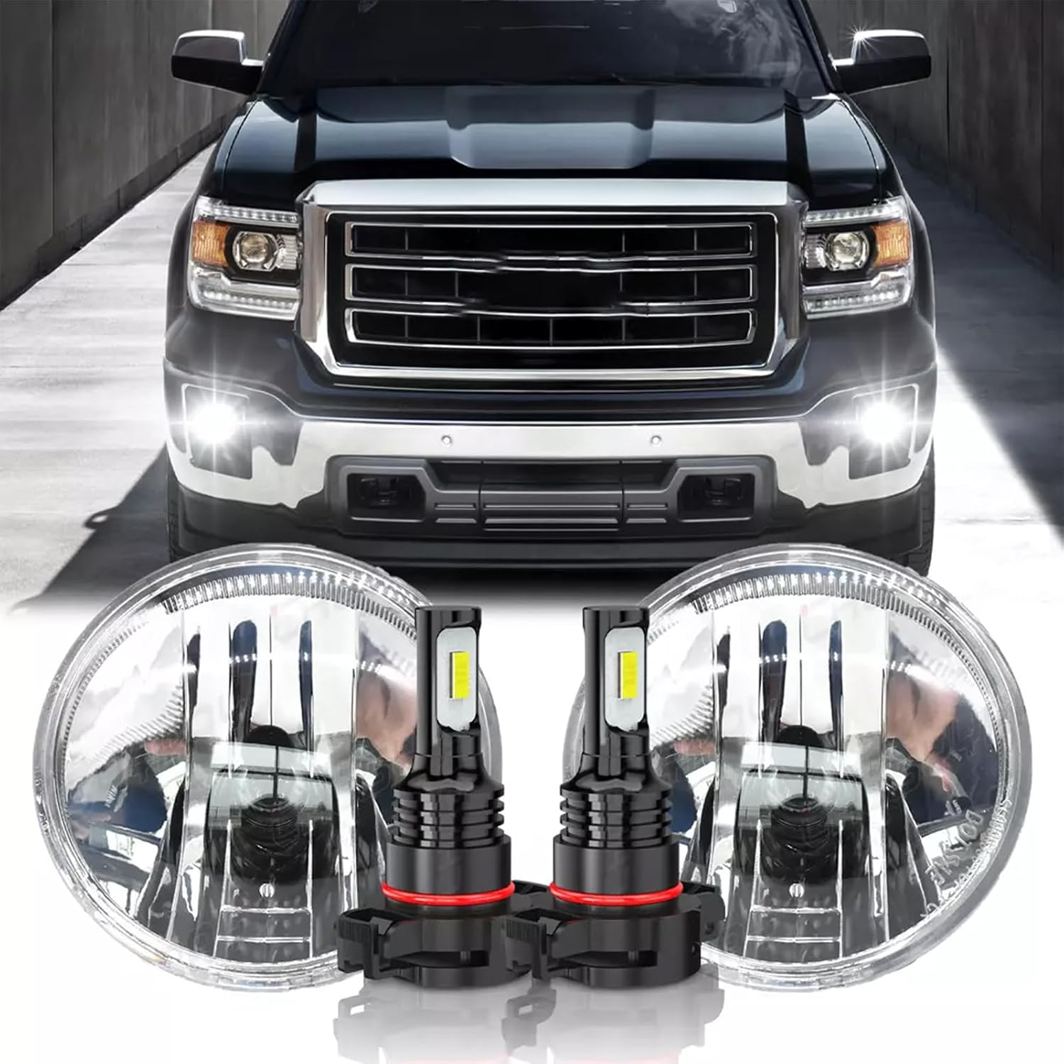 CHUSYYRAY Compatible with GMC Sierra 1500 Fog Light Assembly 2014 2015, LED Front Left & Right Bumper Clear Lens Fog Lights Fog Lamps, 6000K White Super Bright, Pack of 2