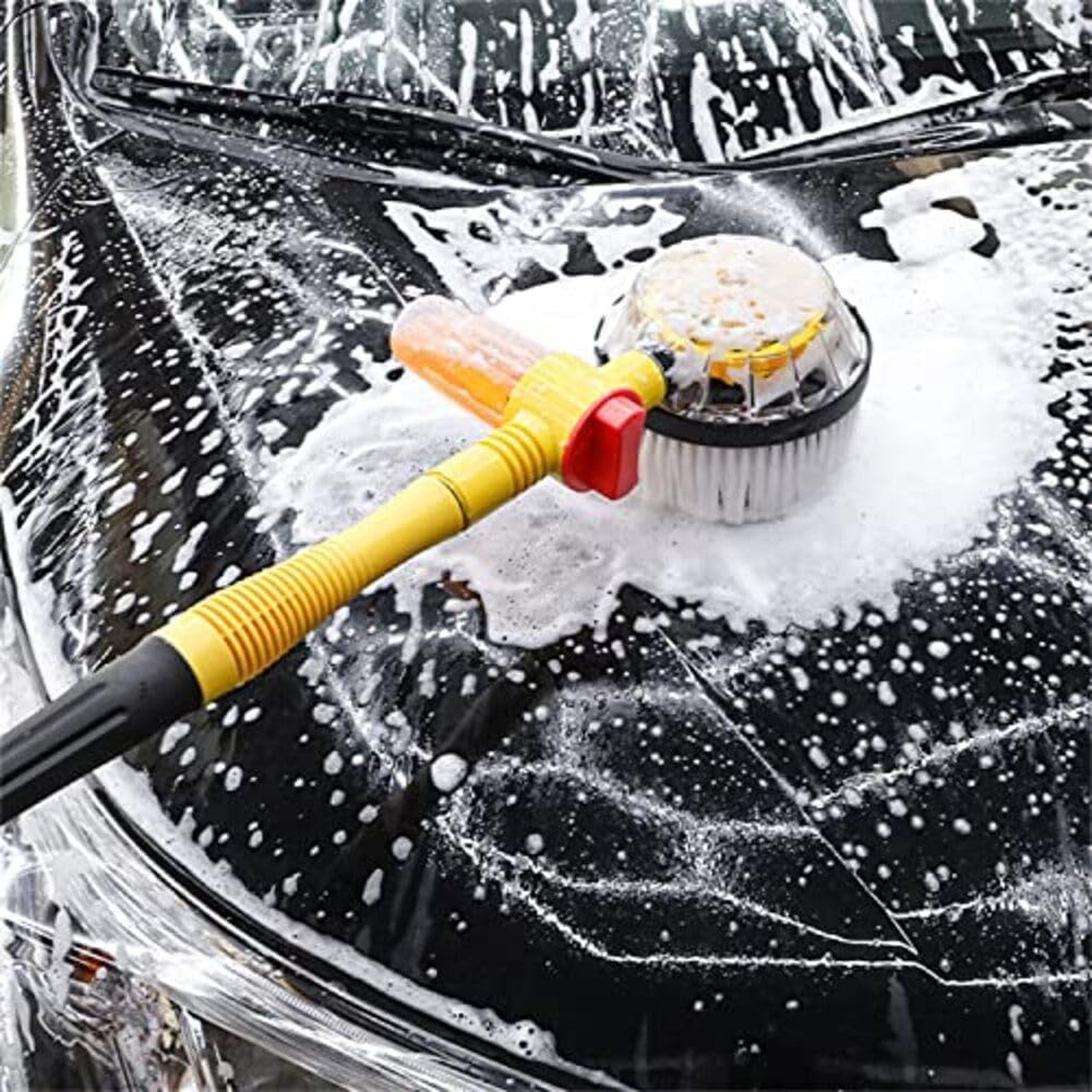 Kit de cepillo de limpieza giratorio para coche con boquilla de manguera integrada y movimiento de 360 grados para coches, camiones, caravanas, patios y suelos al aire libre