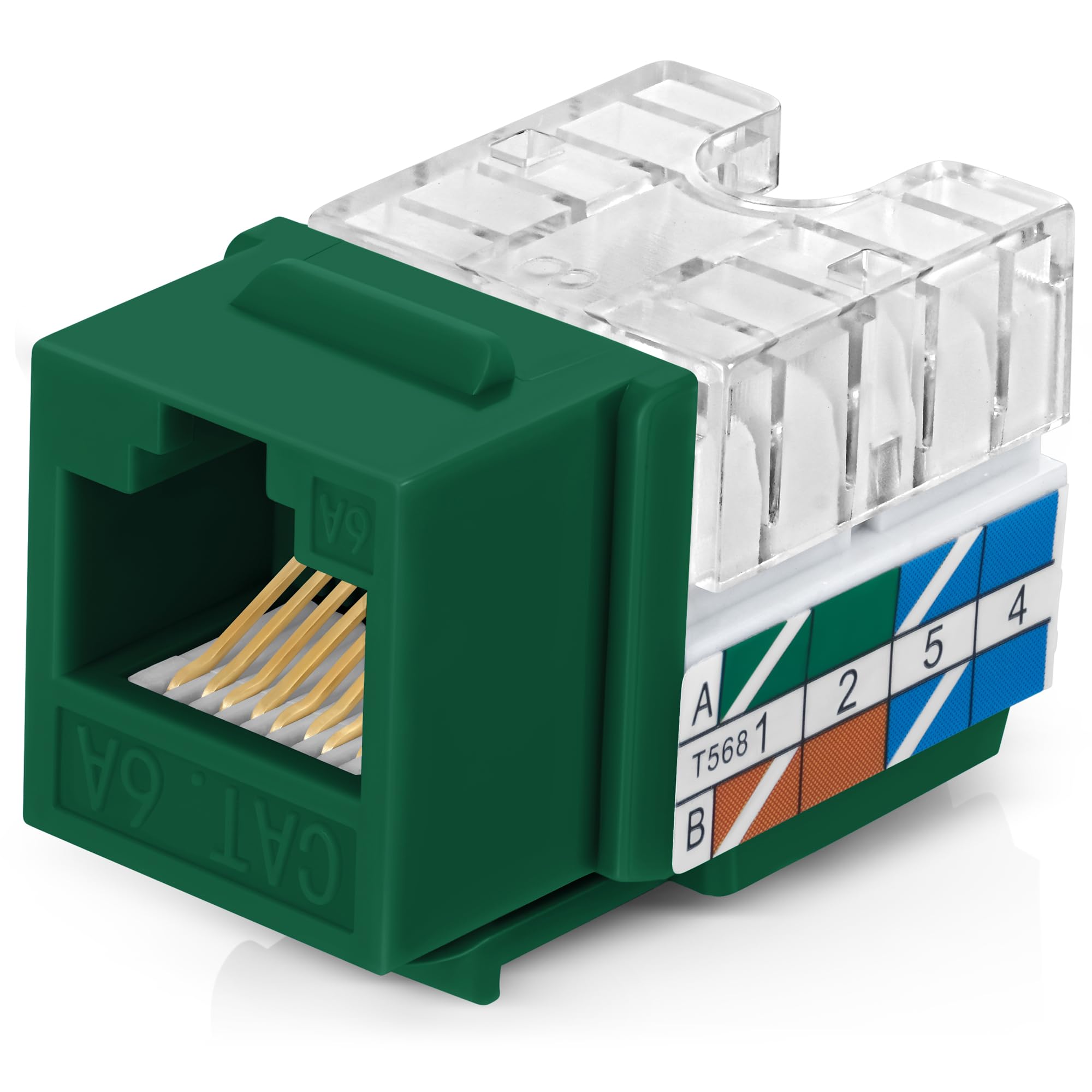 Everest 90° Angled RJ45 Cat6A Keystone Jacks 50-Pack in Green - Slim Profile Female RJ45 Connectors - Cat 6A Keystone Jack - Compatible with 90°