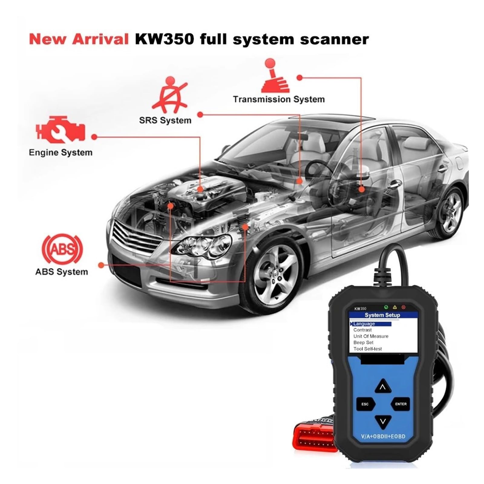 KW350 OBD2-Codescanner for Autodiagnoserät for Autos, OBD-Scanner, Odb2-Diagnosetool,Umfassende Diagnostik