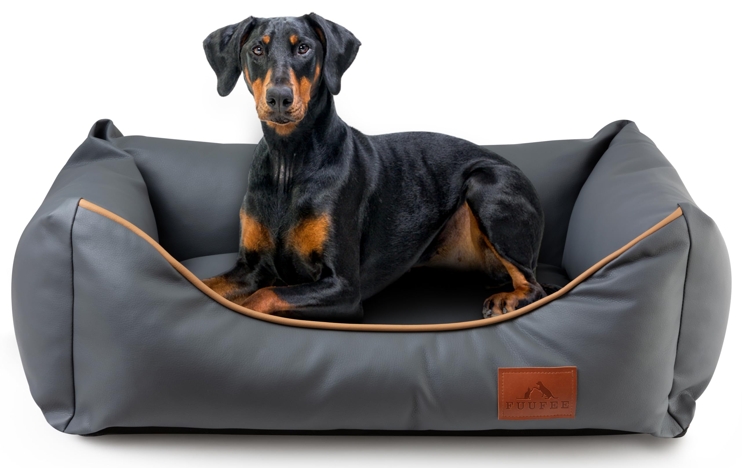 Divano Chic: cuccia per animali di lusso | ecopelle impermeabile, rivestimento rimovibile | taglie S, M, L | Perfetto per cani e gatti (fumoso, L (100 x 80 cm)