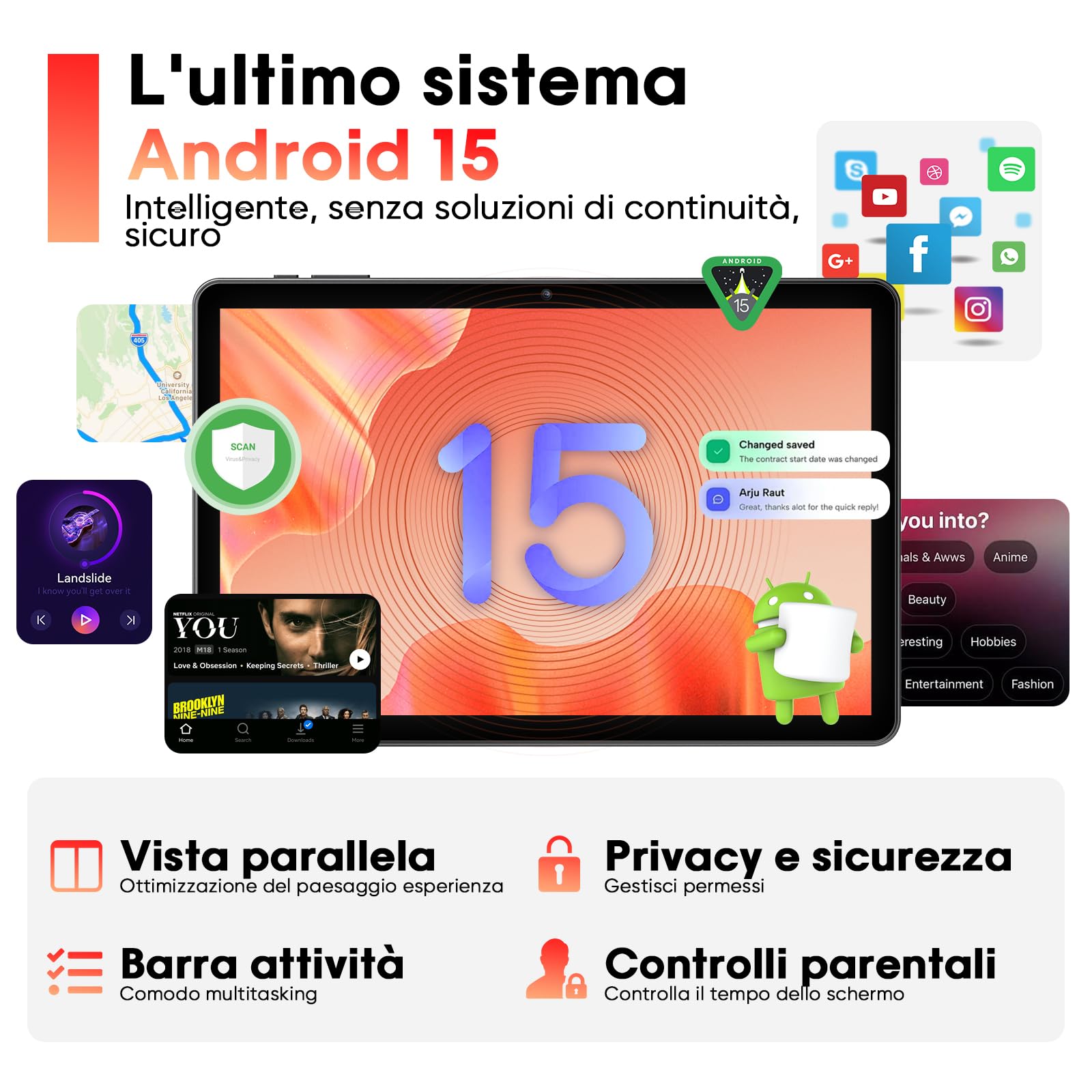Raemond Tablet Android 15 10,1 pollici con Tastiera, Octa-Core T30, 18GB RAM, 128GB Memoria fino a 1TB TF, Display IPS 1280×800, WiFi 2.4G/5G, BT 5.2, GPS, Face ID, USB-C, Batteria 6000mAh, Nero