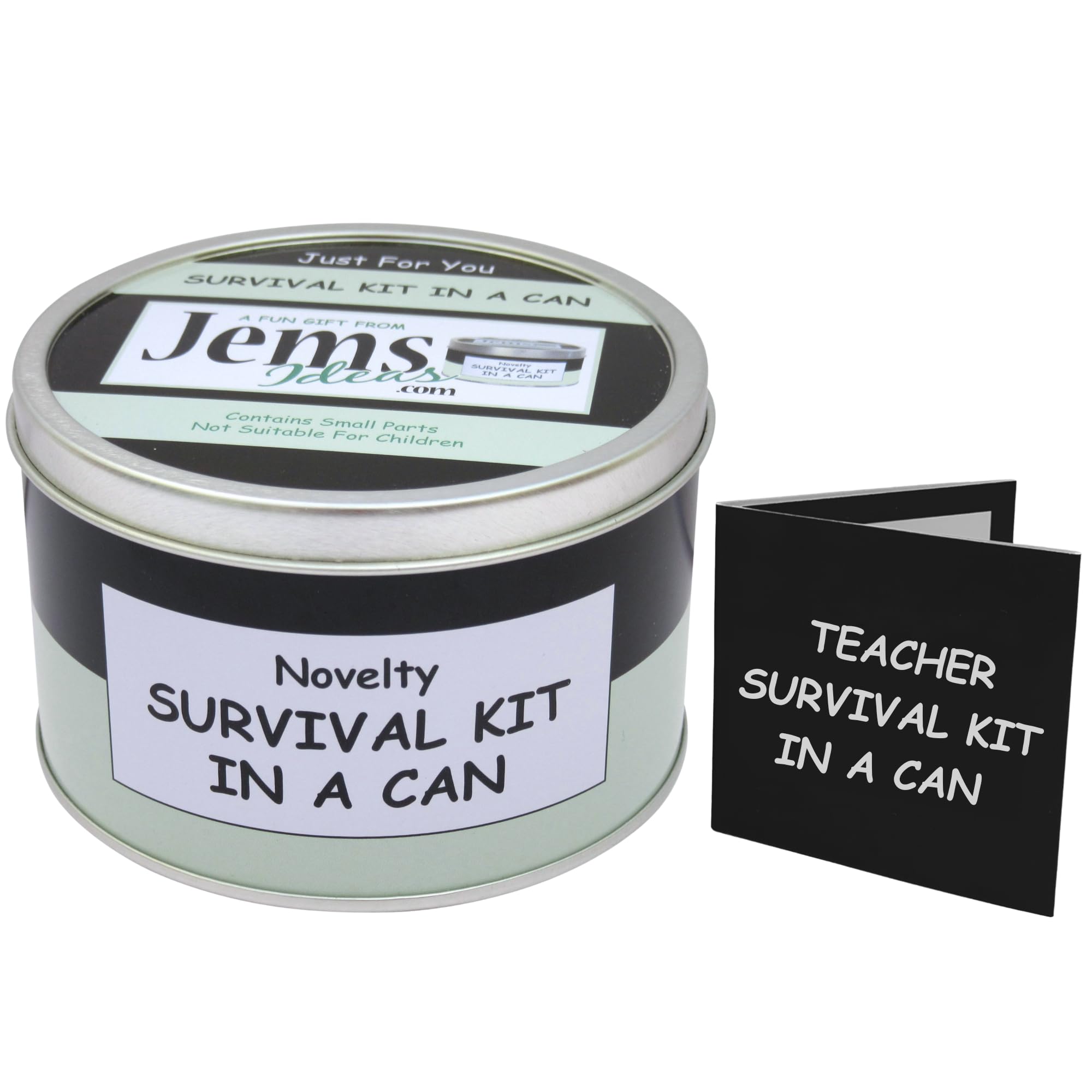 Survival Kit In A Can Teacher Humorous Novelty Fun Gift - Thank You/Thankyou/Birthday/Christmas/End of Year/Term Present & Card All In One. Customise Your Can Colour. (Black/Mint)