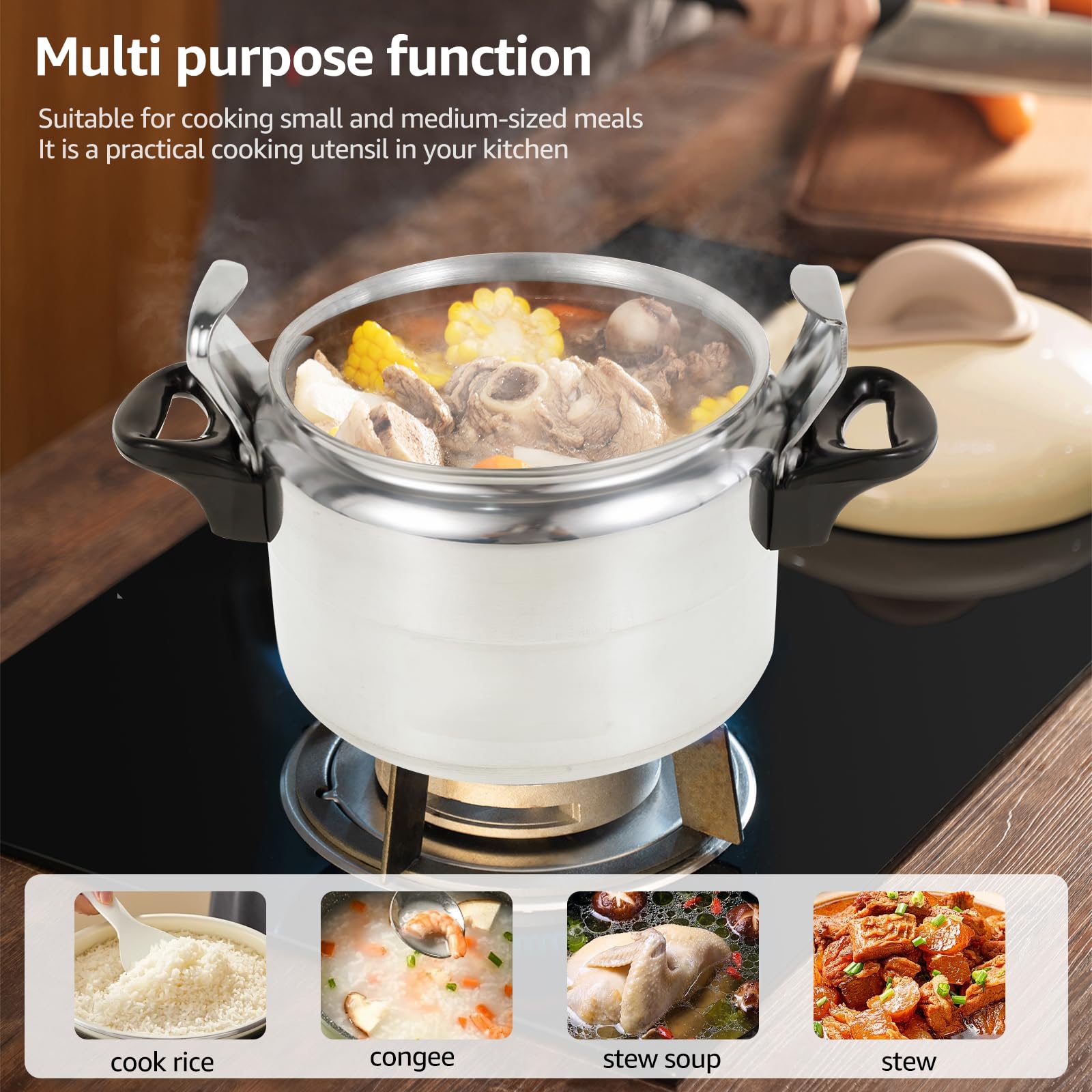 Pressure Cooker, Aluminum Explosion-Proof Pressure Cooker, 3L(3.17QT) Capacity, Silver
