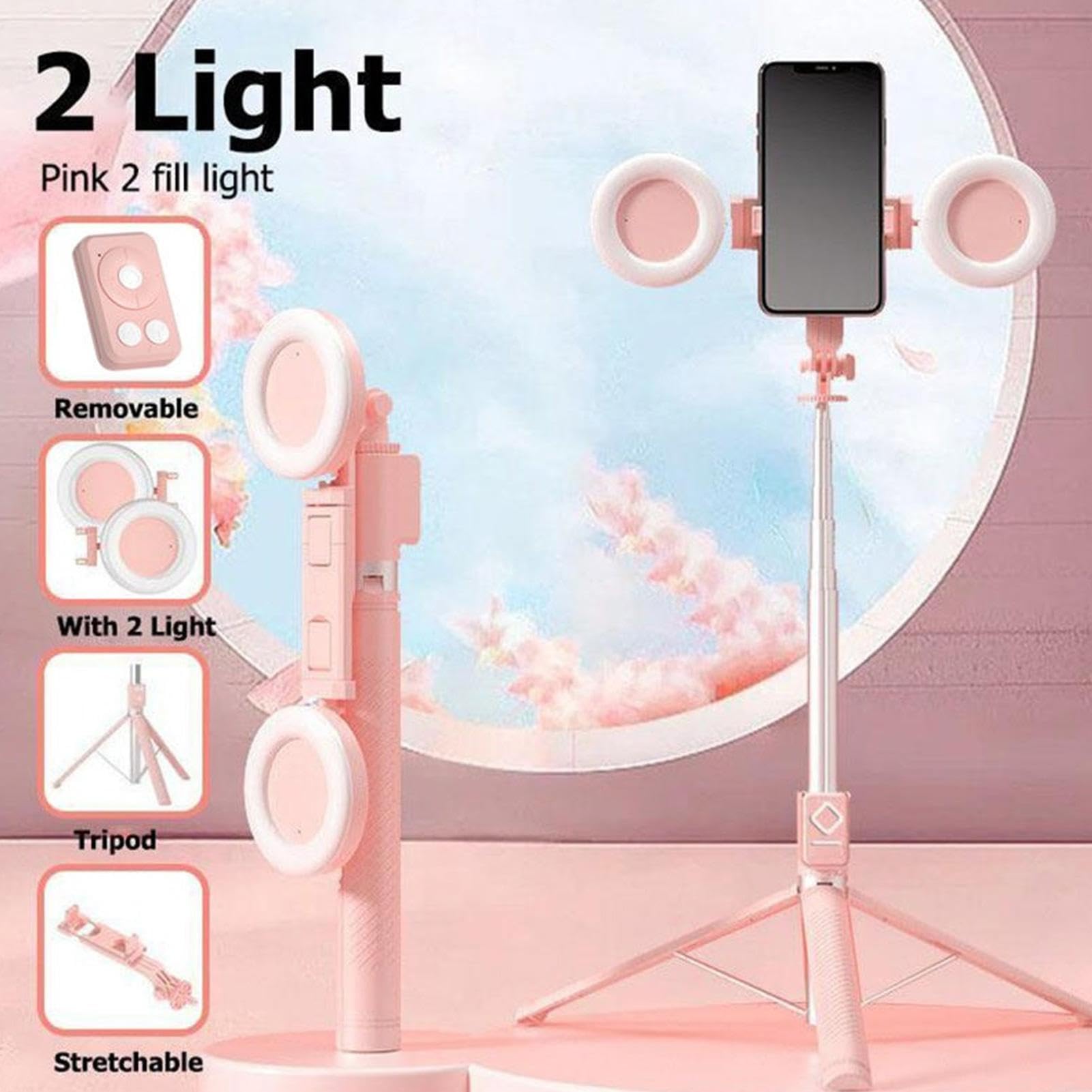 Selfie Stick Treppiede Portatile 67 Pollici Telefono Treppiede Wireless Remote, Supporto Mobile con Luci Led 9.45 Pollici, Selfie Foothold Viaggi per Registrazione,