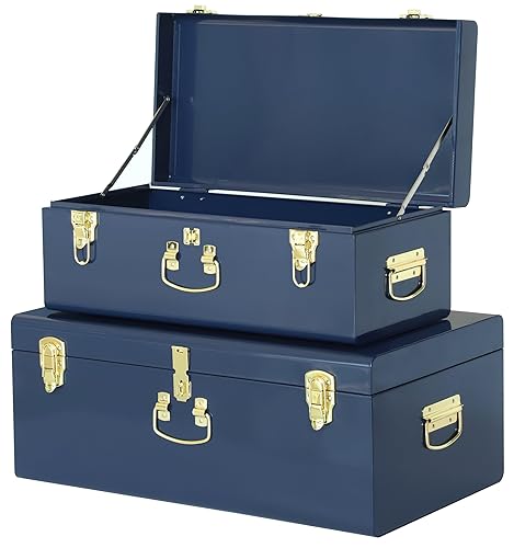 Vixdonos Decorative Large Metal Box Storage Trunk Chest Set of