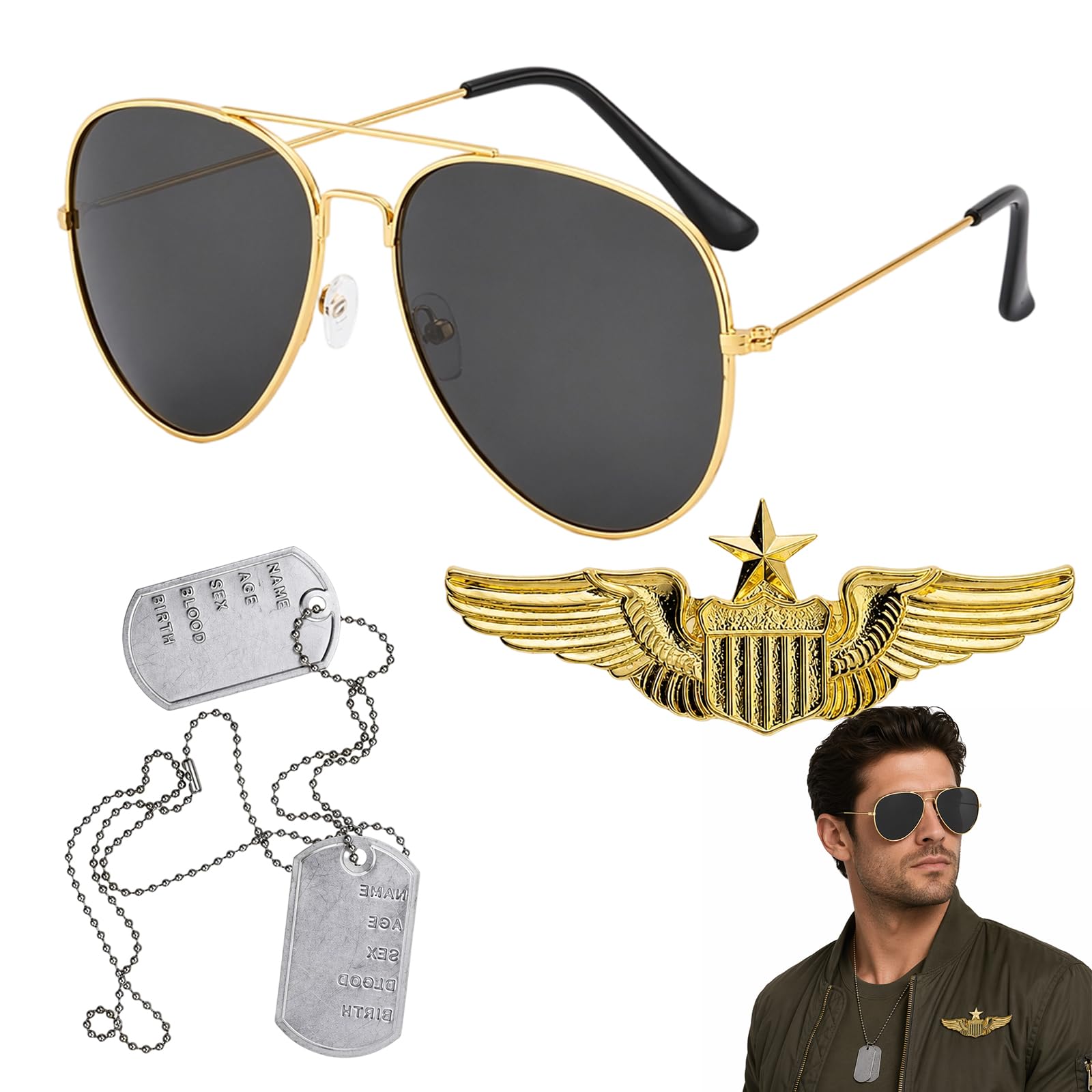 3-Piece Men's Pilot Costume Set, Police Costume Men, Maverick Dress,Authentic Aviator Design, Themed Party Costume,Historical Reenactment, Halloween Cosplay Events, Aviation Enthusiast Collection
