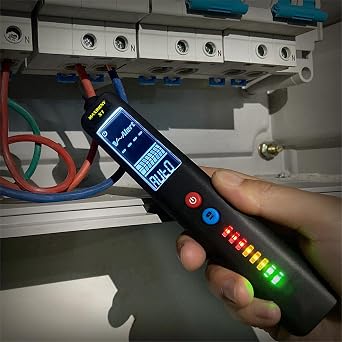 EBTN LCD Voltage Tester 3-Line Display Voltage Detector Pen, Adjustable Sensitivity, Non-Contact AC Electricity Sensor Live Wire Checker with Protect Case