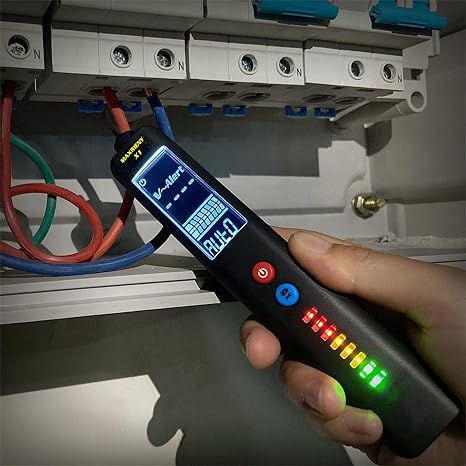 EBTN LCD Voltage Tester 3-Line Display Voltage Detector Pen, Adjustable Sensitivity, Non-Contact AC Electricity Sensor Live Wire Checker with Protect Case