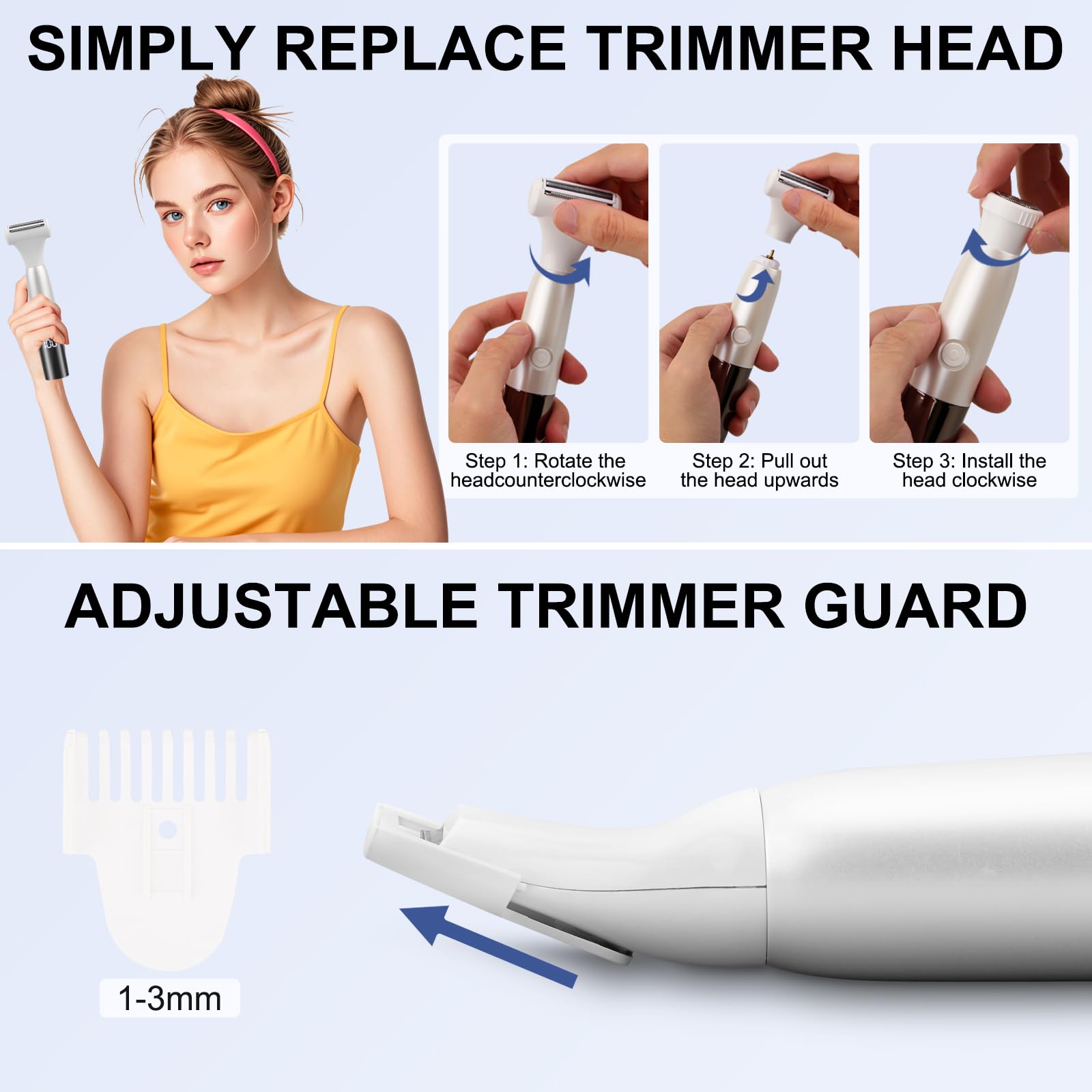 Recortadora de bikini 5 en 1 para mujer, maquinillas de afeitar eléctricas para mujeres, afeitadora eléctrica recargable inalámbrica, IPX7, impermeable, húmedo, seco, removedor de vello corporal para 6