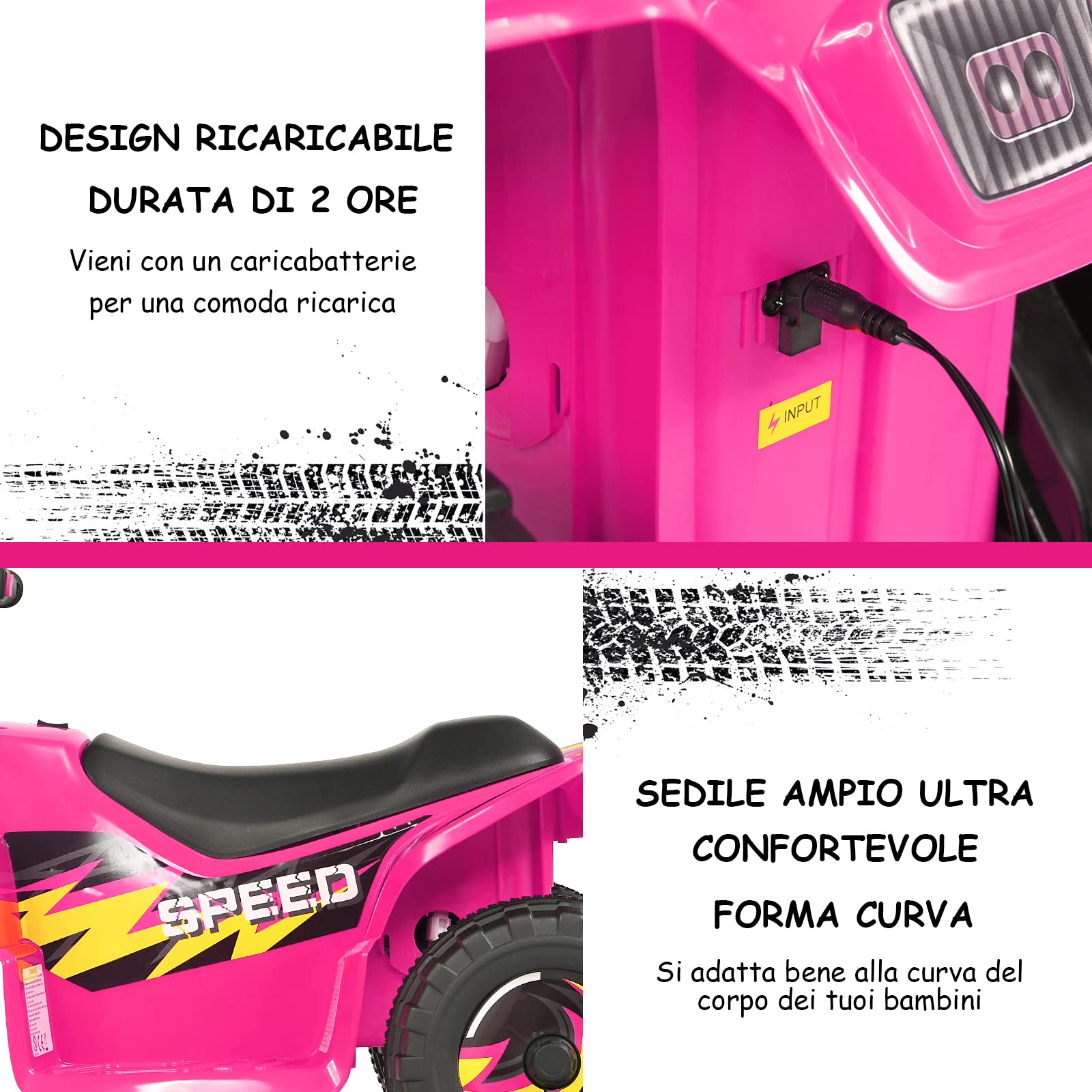 GYMAX Quad Elettrico per Bambini 3+ Anni 6V 72x39,5x45,5 cm Rosa