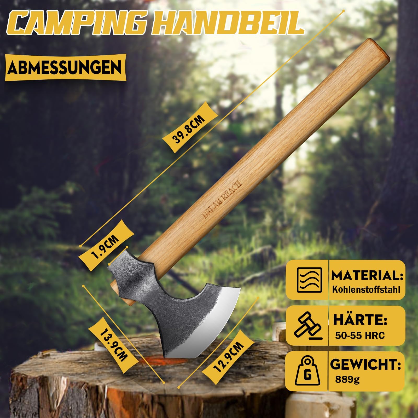 Dream Reach Beil Axt Set - 2PCS Wikingeraxt Handgeschmiedet Outdoor Axt mit Holzgriff, Beil Holz Spalten für Wald Garten Männer Geschenke
