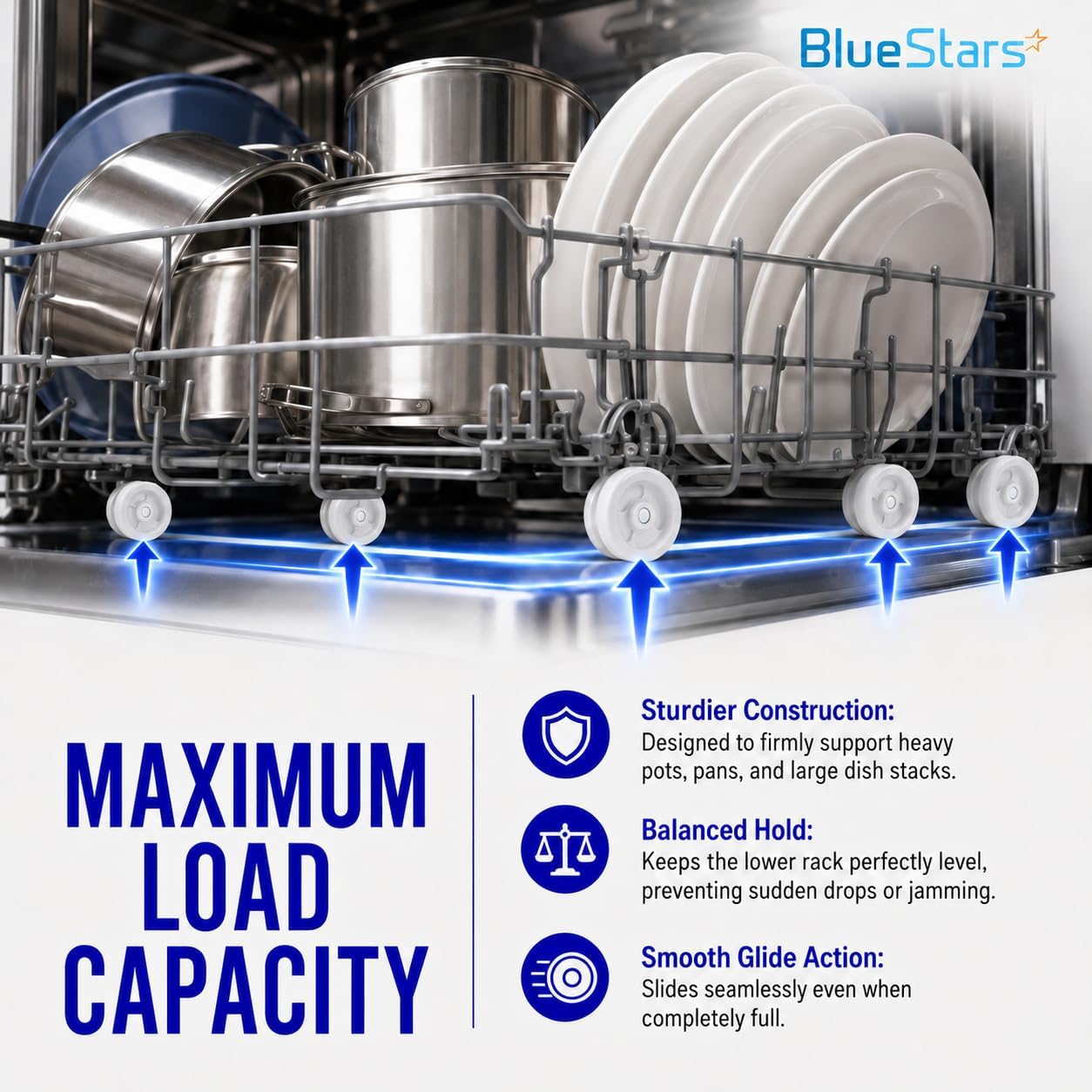 BlueStars WD12X271 Dishwasher Lower Rack Roller and Axle Kit - Compatible with General Electric Dishwashers - Easy to Install - Replaces WD12X0271 AP2039084 PS259136 - PACK OF 8