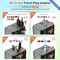 Vista 5 de Adaptador de enchufe de viaje europeo internacional de 70 W - Adaptador de enchufe de viaje universal rápido HICHOR para Estados Unidos a Europa