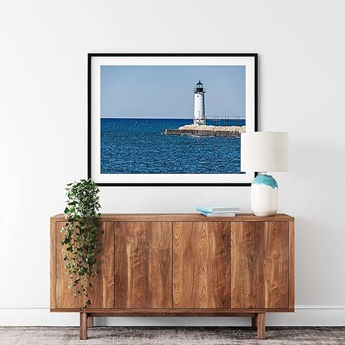 Miniatura 3 de Pintura de diamante para adultos, kit de pintura de faro, manisteee'sTower Light Lake Michigan, algo de hielo de invierno, todavía el muelle, hogar,