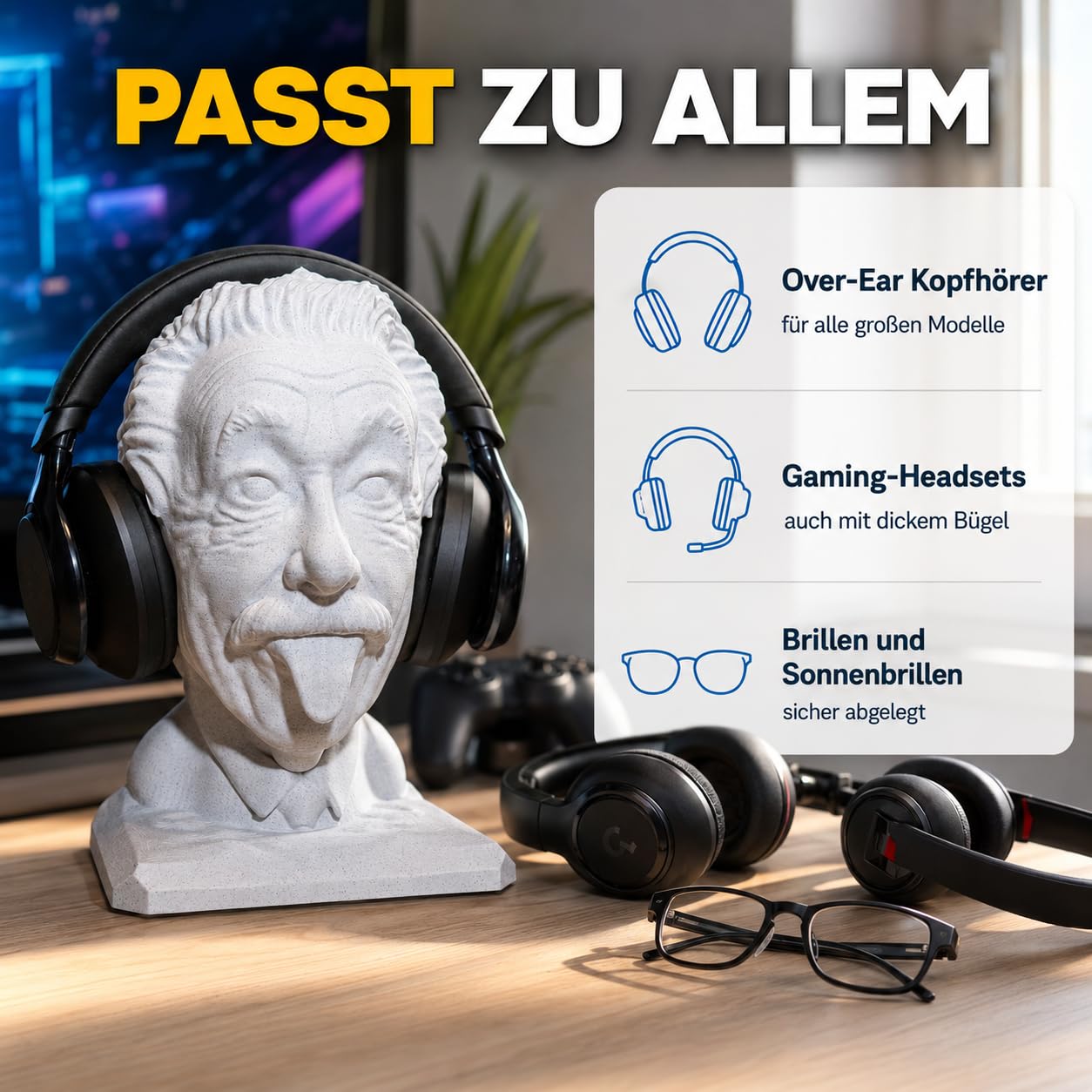Generisch Albert Einstein Kopfhörerhalter, Brillenhalter, Kopfhörer Ständer, Statue, Schreibtisch Dekoration,