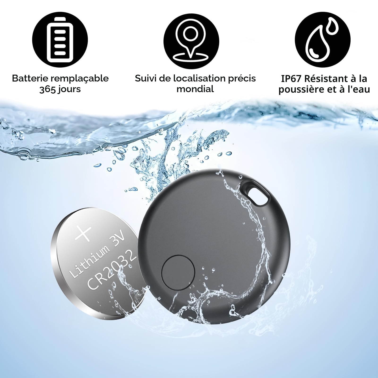 Android Smart Tag, Traceur GPS Lot de 2, Localisateur D’Objets Bluetooth Fonctionne avec l’app Google Localiser (Uniquement Android), Batterie Remplaçable, IP67 Imperméable, Voiture/Les clés/Valises