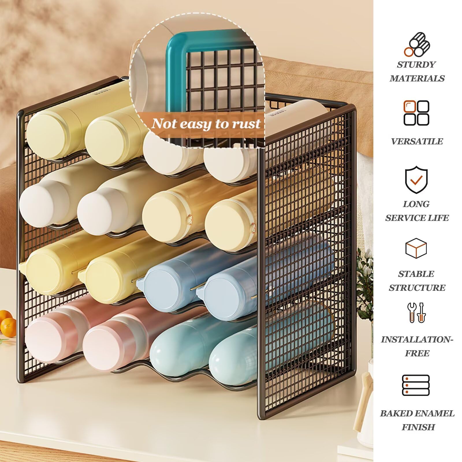 Portabottiglie impilabile Armadio da cucina per bottiglie Frigorifero Portabevande a 2 livelli per soggiorno e dispensa Nero 27 x 20 x 15 cm