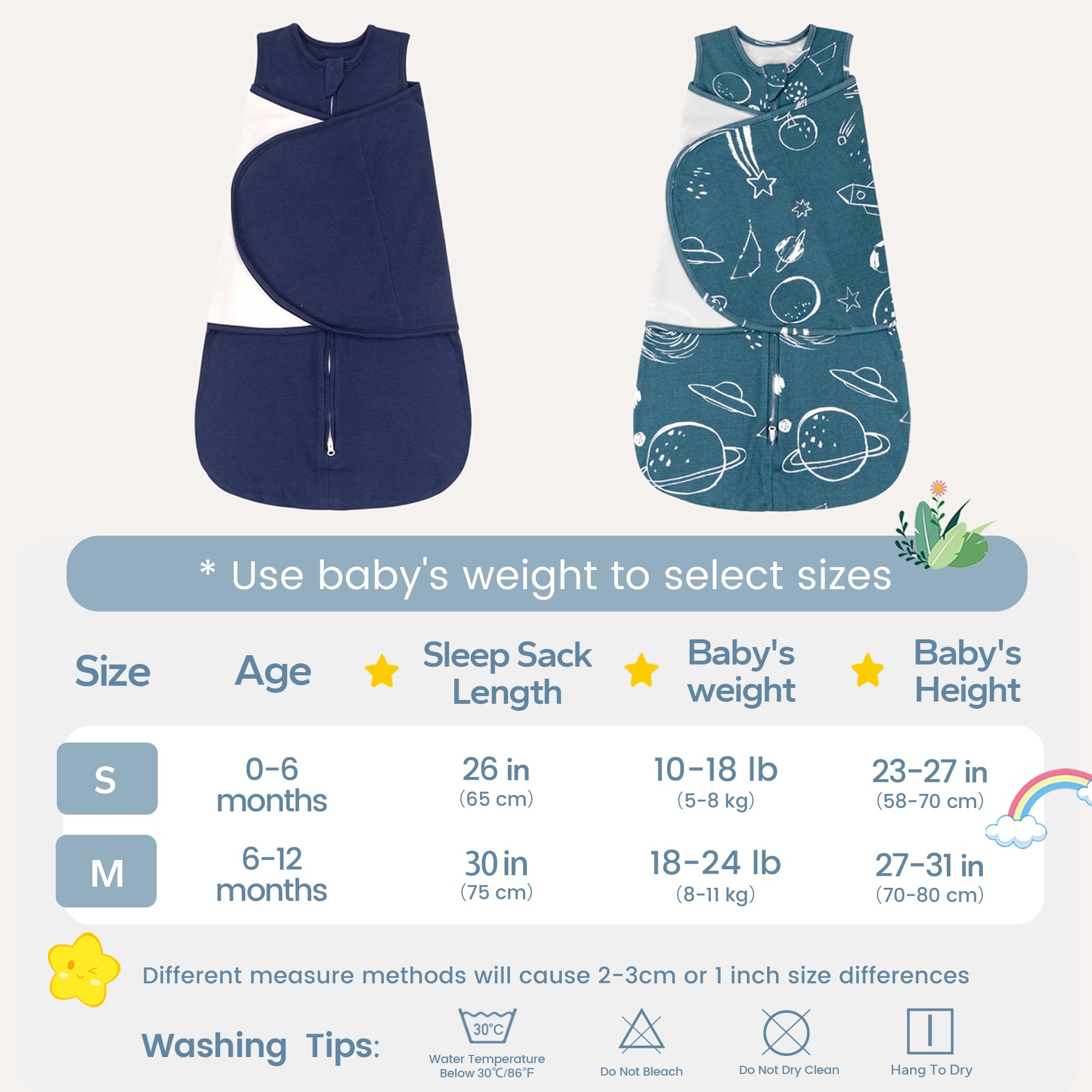 ZIGJOY Gigoteuse D'emmaillotage Bebe 0-6 Mois, Tog 1 Couverture Emmaillotage Bébé 100% Coton Swaddle