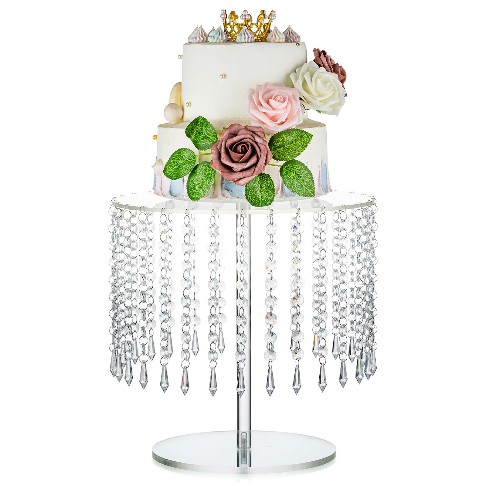 Nuptio Acrilico Torta Stand Rotondo: Stand per Cupcake 31cm Diametro Chiaro tè Pomeridiano Dessert Display Tazza Torte Piatto Portata con Lampadario Cristallo Matrimonio Compleanno Festa Decorazioni