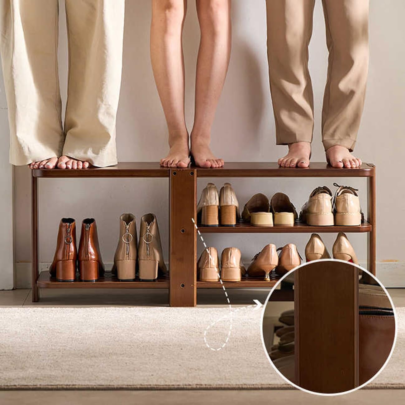 Banc porte-chaussures de style campagnard avec étagère, banc d'entrée avec rangement pour chaussures, pouf de rangement pour entrée, pour couloir, porte d'entrée, salon, chambre (82 * 32 * 33 cm / 3
