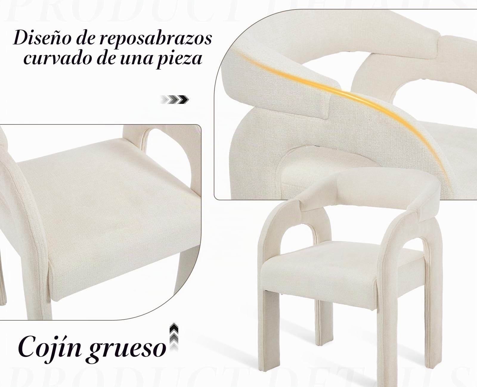 Ya-Home Juego de 2 Silla de Comedor de Chenilla con Brazos,Blanco | Silla Cocina Cheniile, Respaldo, Brazosm, Cojín Suave, Para Hogar/Restaurante