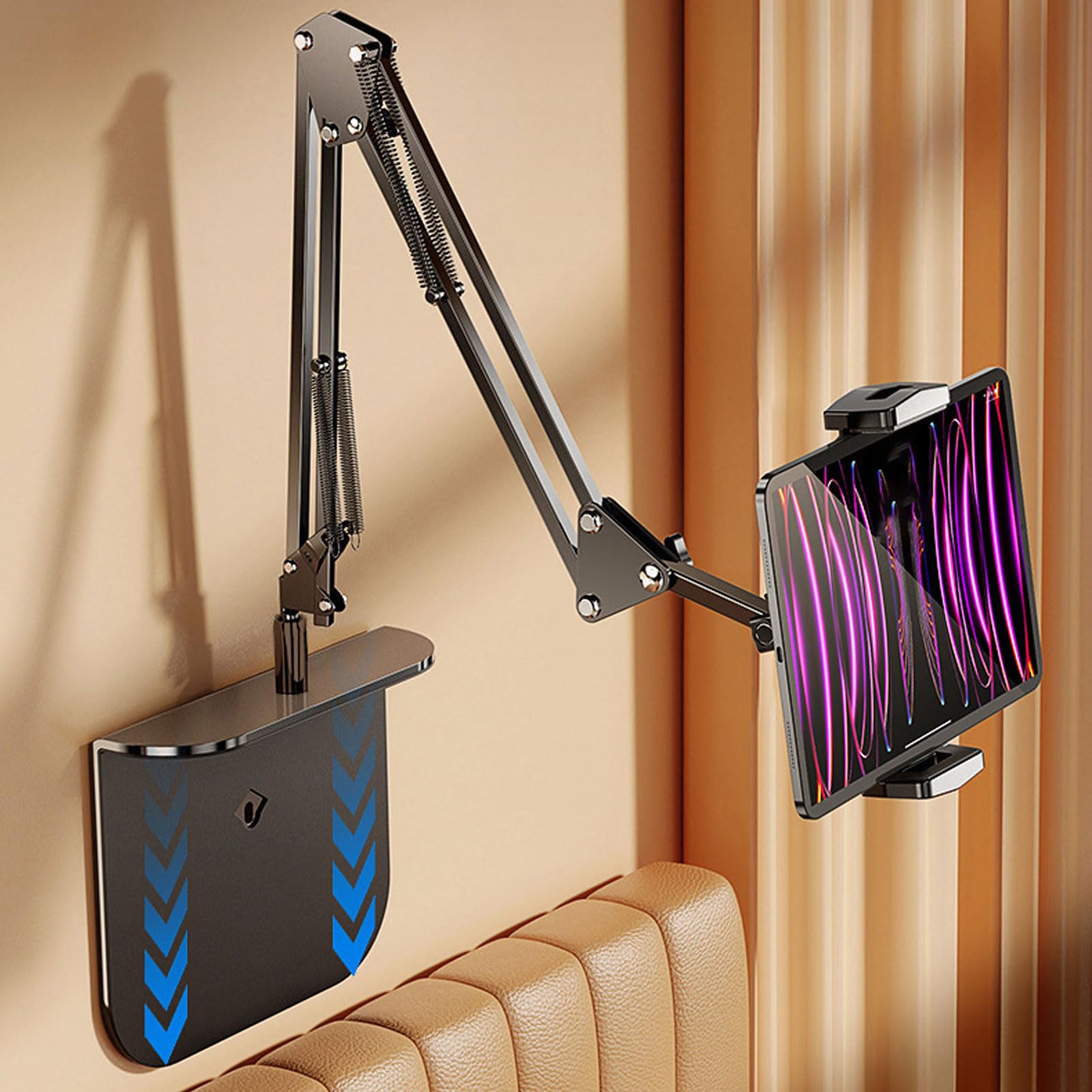 Tablet-Halterung für das Bett, Winkelverstellbarer, Faltbarer Tablet-Ständer mit 360°-Drehung, Flexiblem Langen Arm und Fernbedienung, Robuste Telefonhalterung über Dem Bett
