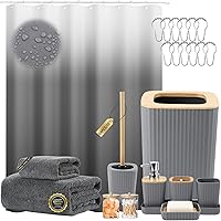 Vista 26 de Juego de accesorios de baño negro, juego de 9 piezas con cubo de basura, bandeja, dispensador de jabón, soporte para cepillo de dientes, taza