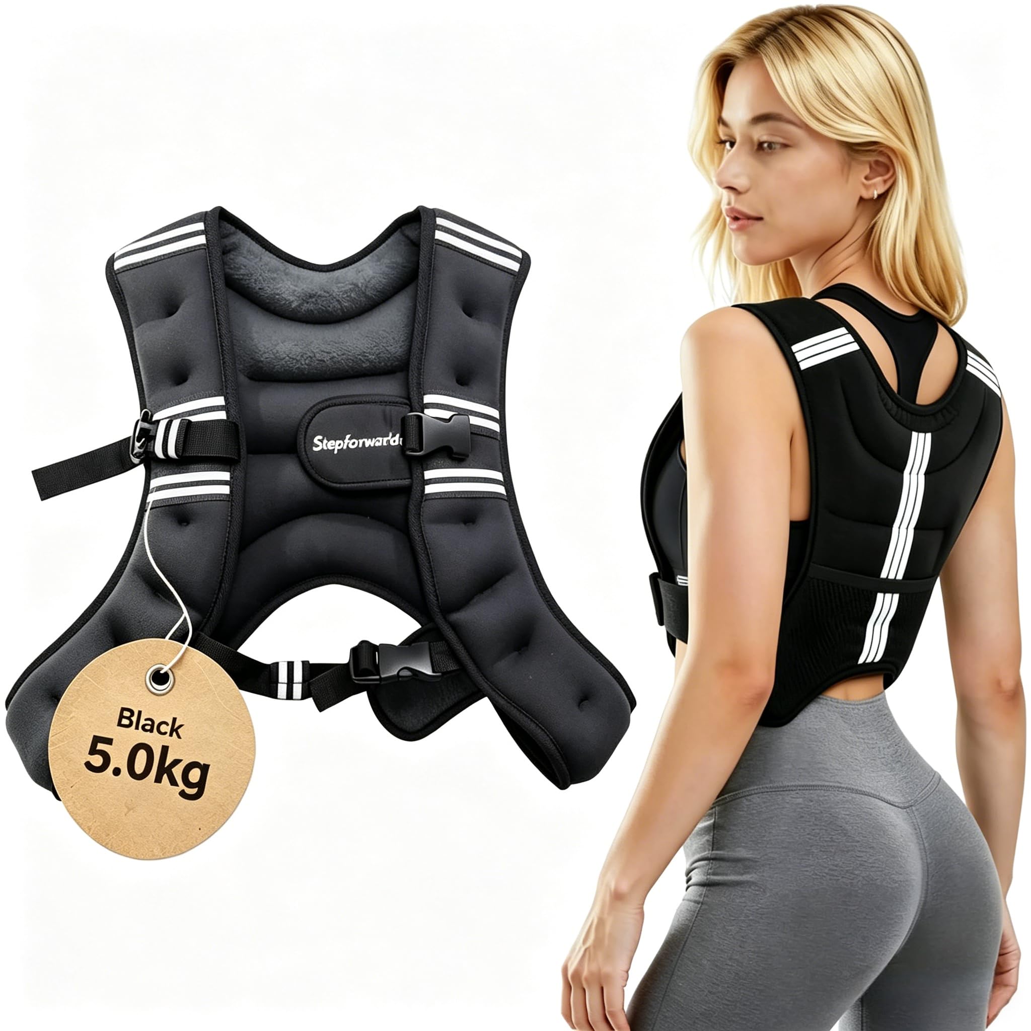 Gilet lesté, 3 kg/5 kg avec bande réfléchissante pour l'entraînement, la course, le fitness, le jogging, le cardio, la marche
