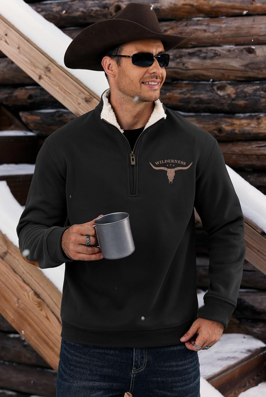 Men's Aztec Quarter Zip Pullover Fleece-Lined Western Country Cowboy Vintage Graphic Sweatshirt (S-XXL) - Image 7