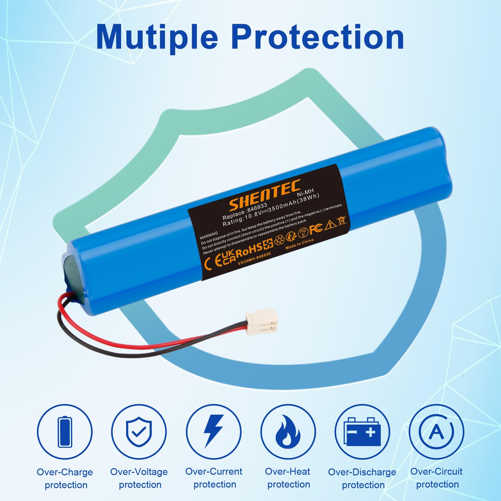 Shentec Ersatz Akku Rollläden Solar für Velux 946933 Akku mit Kabel und Stecker Ersatzakku für Velux Rollladen Antrieb, SSL Solar Rollladen, Solarrolladen, 846933 946930