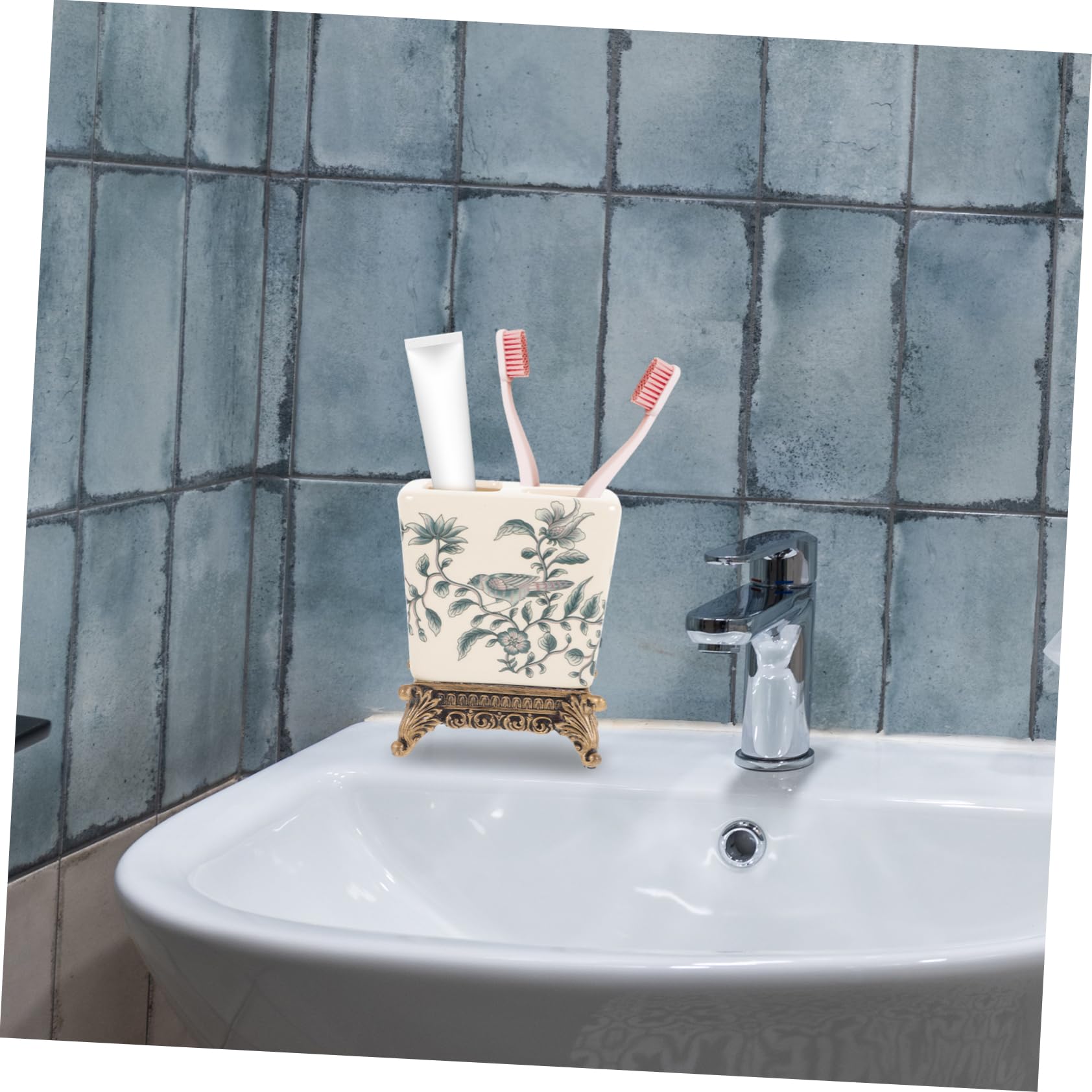 Garneck Keramik Zahnbürstenhalter mit Multifunktionalem Design für Kleines Badezimmer Vintage Stil Zahnputzbecher für Küche und Bad