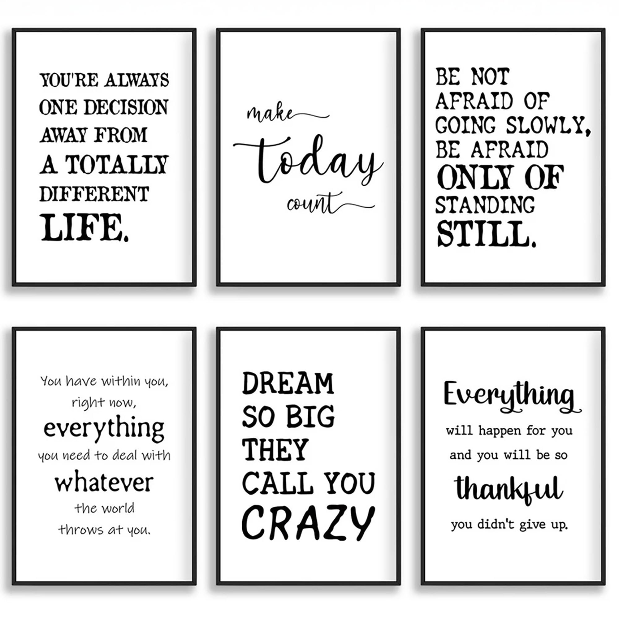CozyPrints Inspirational Wall Art Prints, Set of 6 Motivational Quotes, Black and White Office Decor, Unframed (8x10-25.4 x 20.3cm)