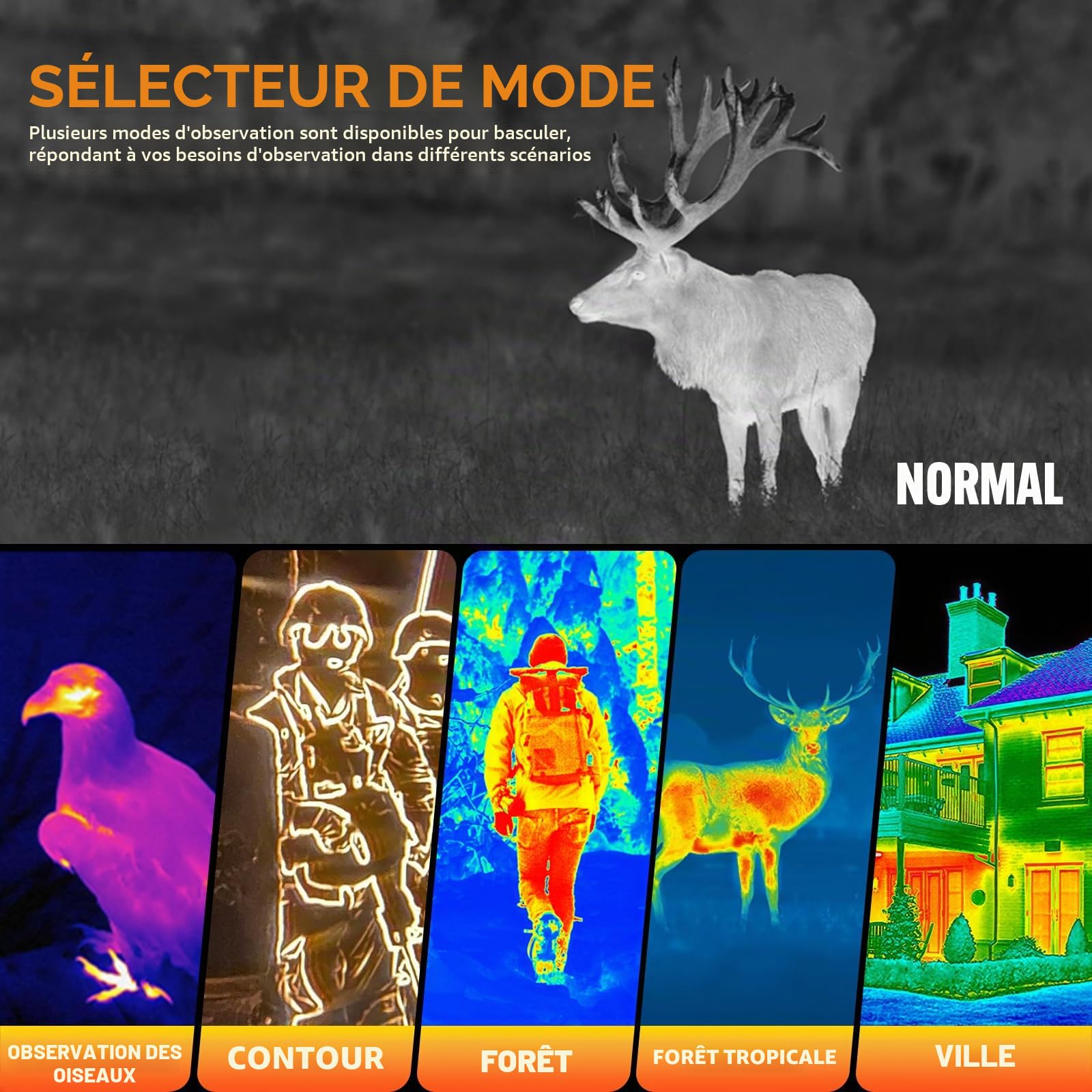 Monoculaire thermique AI15 384x288 (50 Hz) HD, vision nocturne, imagerie thermique, zoom 8x, point d'accès Wi-Fi, modes de scène pour la chasse
