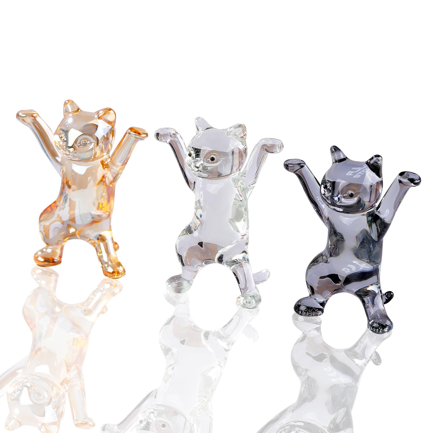 Movdyka 3Pcs Glass Hand Blown Art Cats Gifts for Women Animals Collectible Figurine for Cat Lovers Funny Kitties Statue Home Ornament Table Centerpiece Paperweight