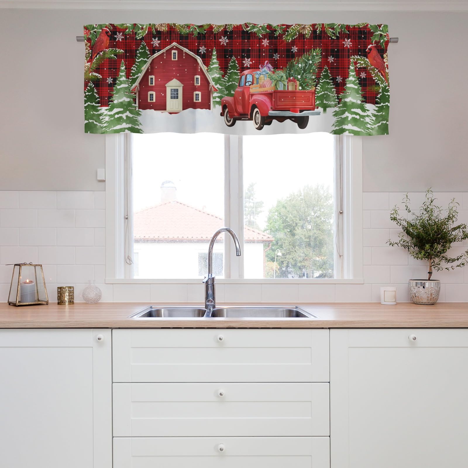 Curtains Valance,Christmas Snowflake Short Valance Window Curtains,Blackout Window Valance,Rod Pocket Valance for Window,Window Curtains for Kitchen Bedroom Bathroom Living Room Christmas Decor