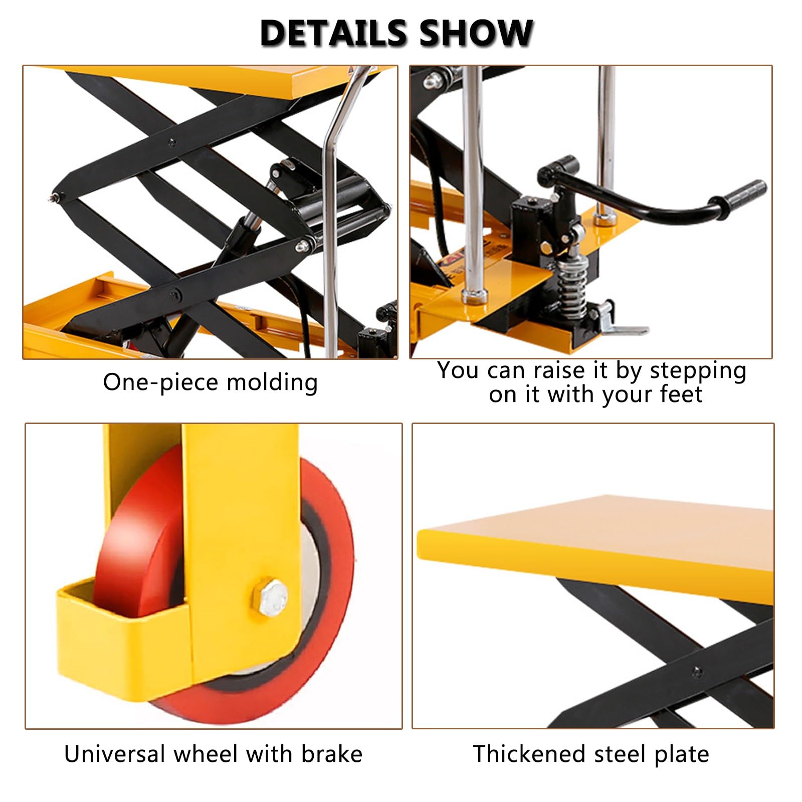 Genérico 330 LB Carretilla Elevadora HidráUlica, Mesa Elevadora HidráUlica de Doble Tijera con 4 Ruedas, Transpaleta HidráUlica para Materiales, Carrito para ManipulacióN Y Transporte de Materiales