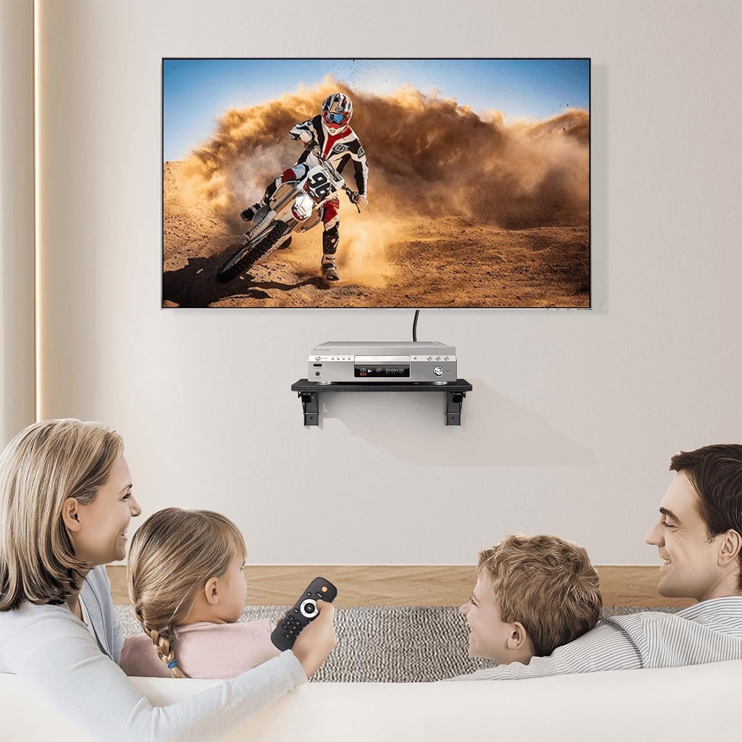 Mensola pieghevole per proiettore, mensola galleggiante per intrattenimento, mensole sospese per TV e router, mensole da parete in legno, per lettori DVD, decoder via cavo, supporta fino a 13,6 kg