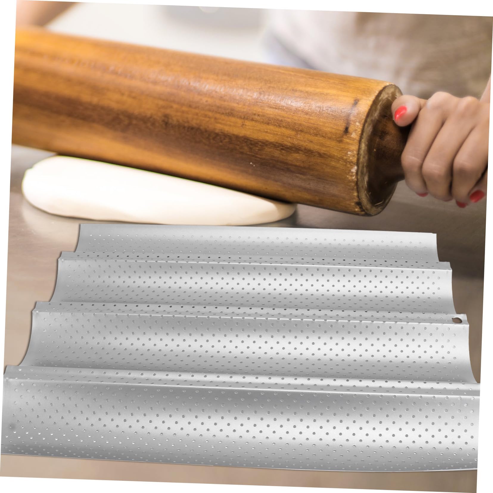 Ciieeo 2 Stück Teiliges Antihaftbeschichtetes Baguette Backblech aus Lebensmittelechtem Kohlenstoffstahl Hitzebeständig Perforierte Fach Brotform Leicht zu Reinigen für Ofen und Toaster